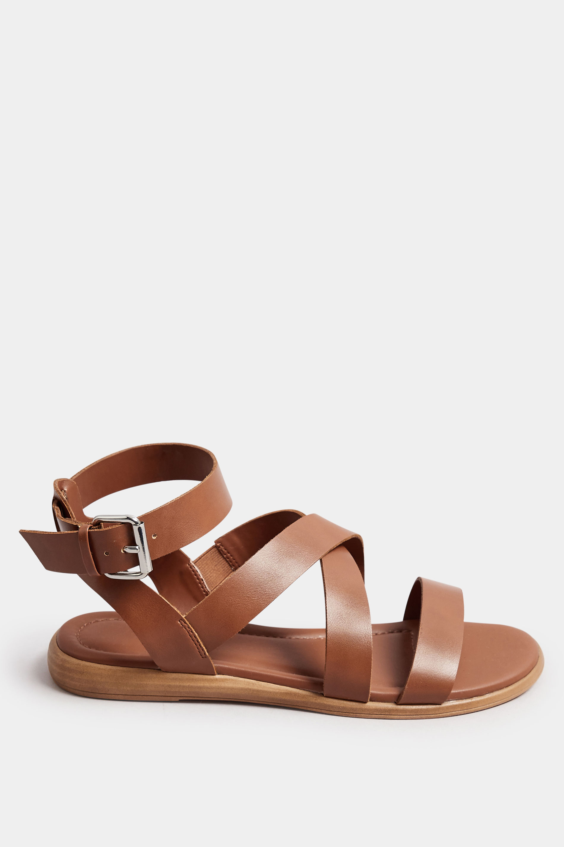 Brown Cross Strap Sandals In Extra Wide EEE Fit | Yours Clothing 4