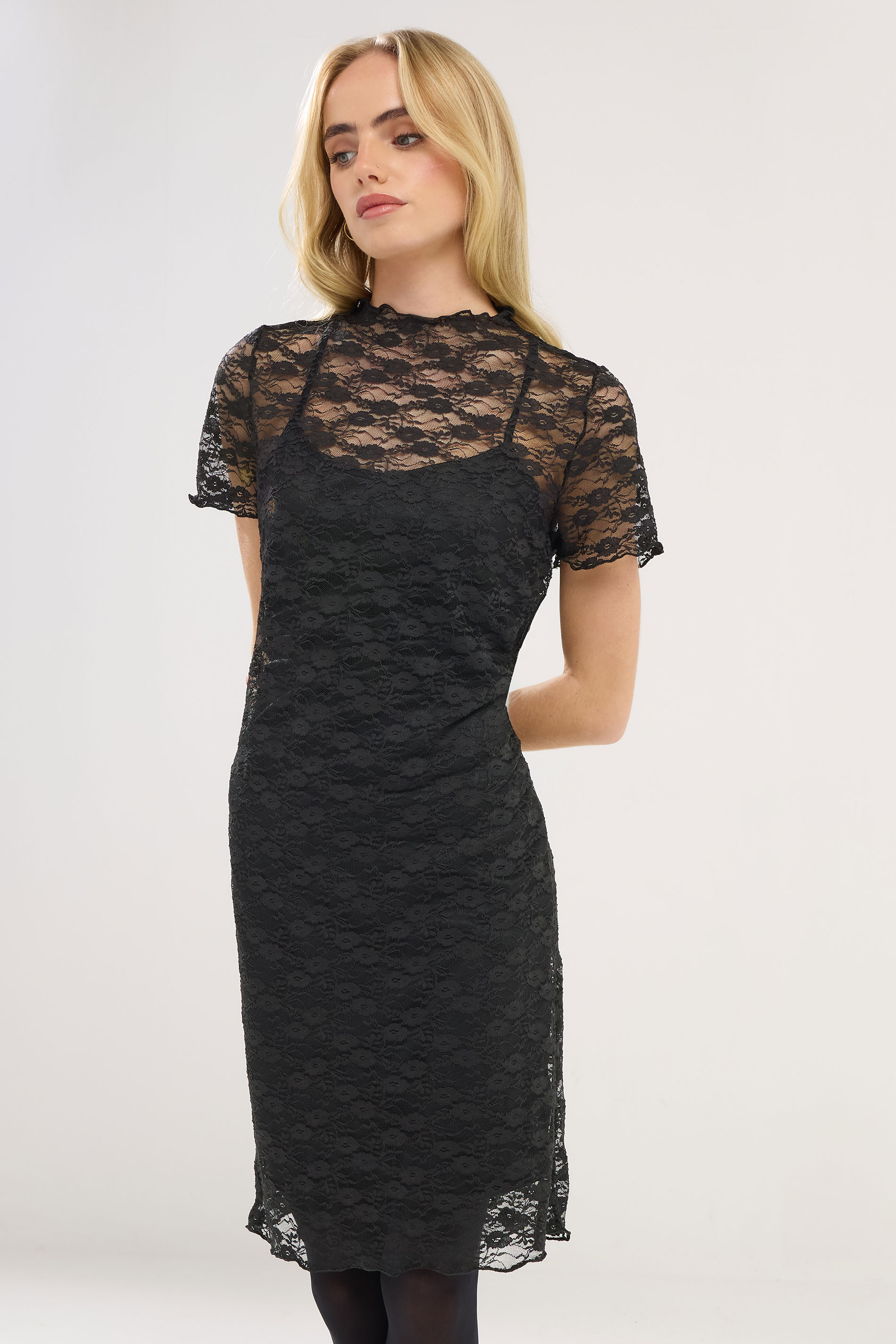 PixieGirl Petite Women's Black Lace Short Sleeve Dress | PixieGirl 1