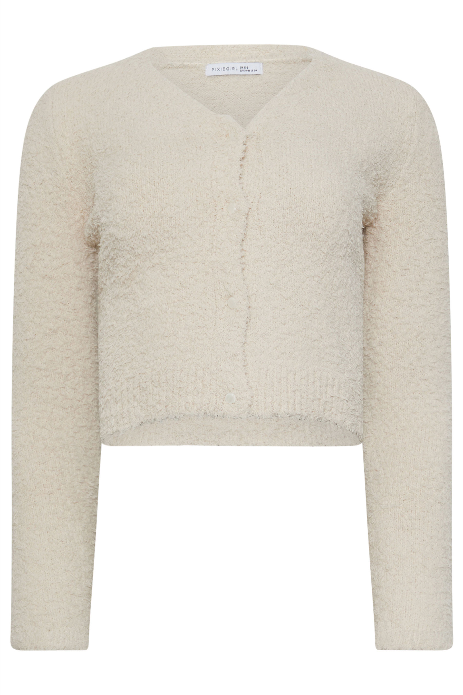 PixieGirl Petite Women's Cream Fluffy Fleece Cropped Cardigan | PixieGirl 7