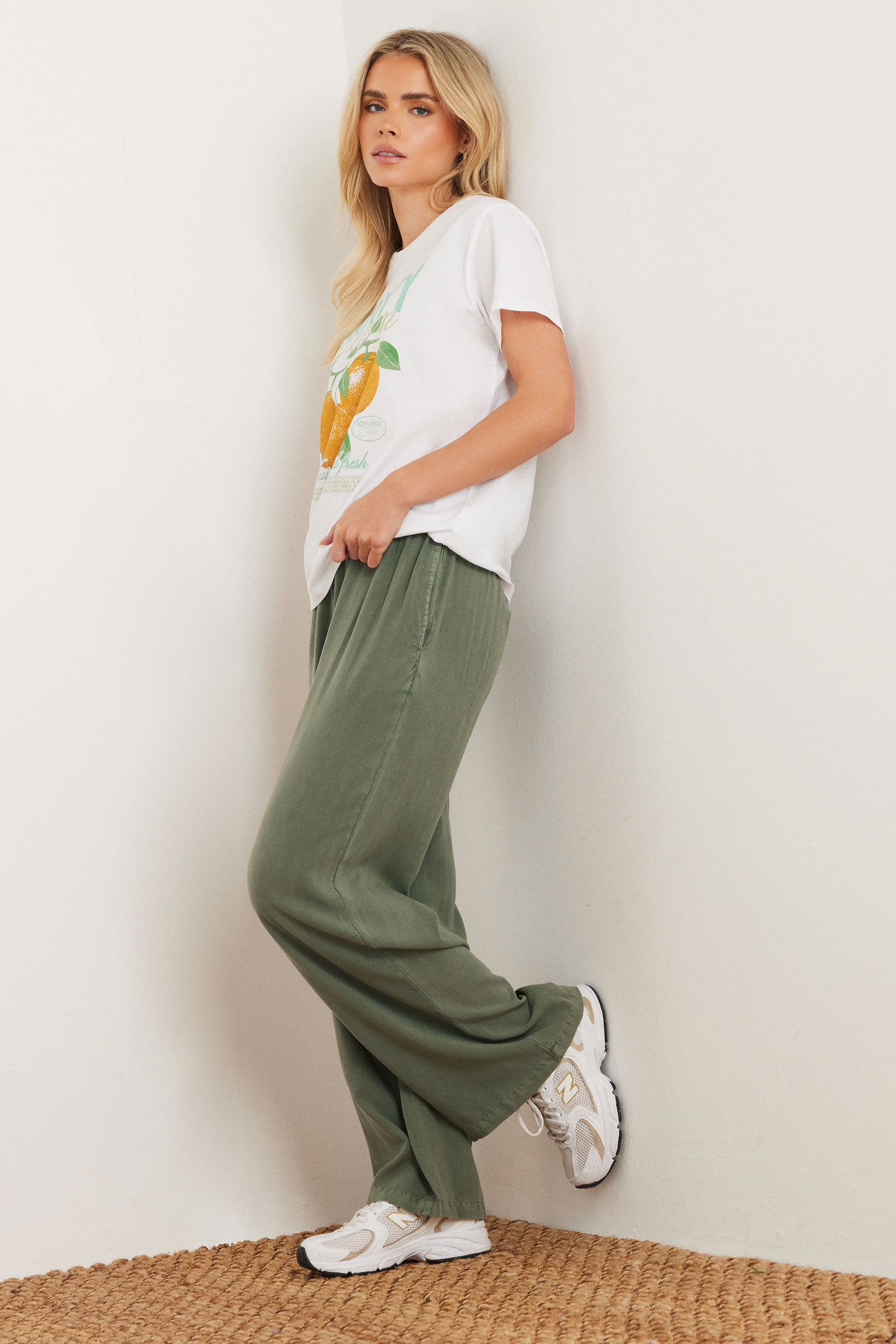 PixieGirl Petite Women's Khaki Green Acid Wash Wide Leg Trousers | PixieGirl 1