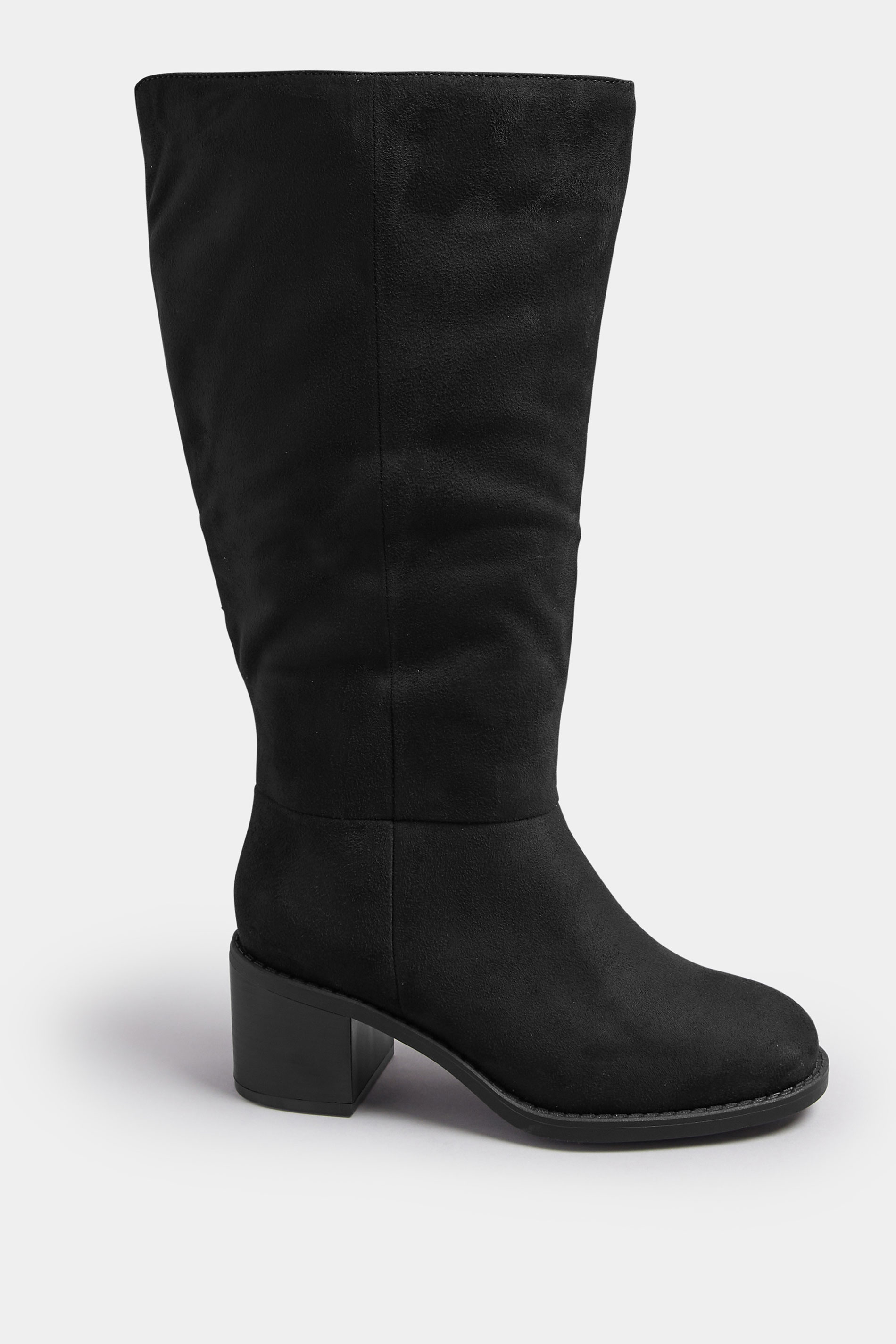 Black Faux Suede Block Heel Knee High Boots In Wide E Fit & Extra Wide EEE Fit | Yours Clothing 4