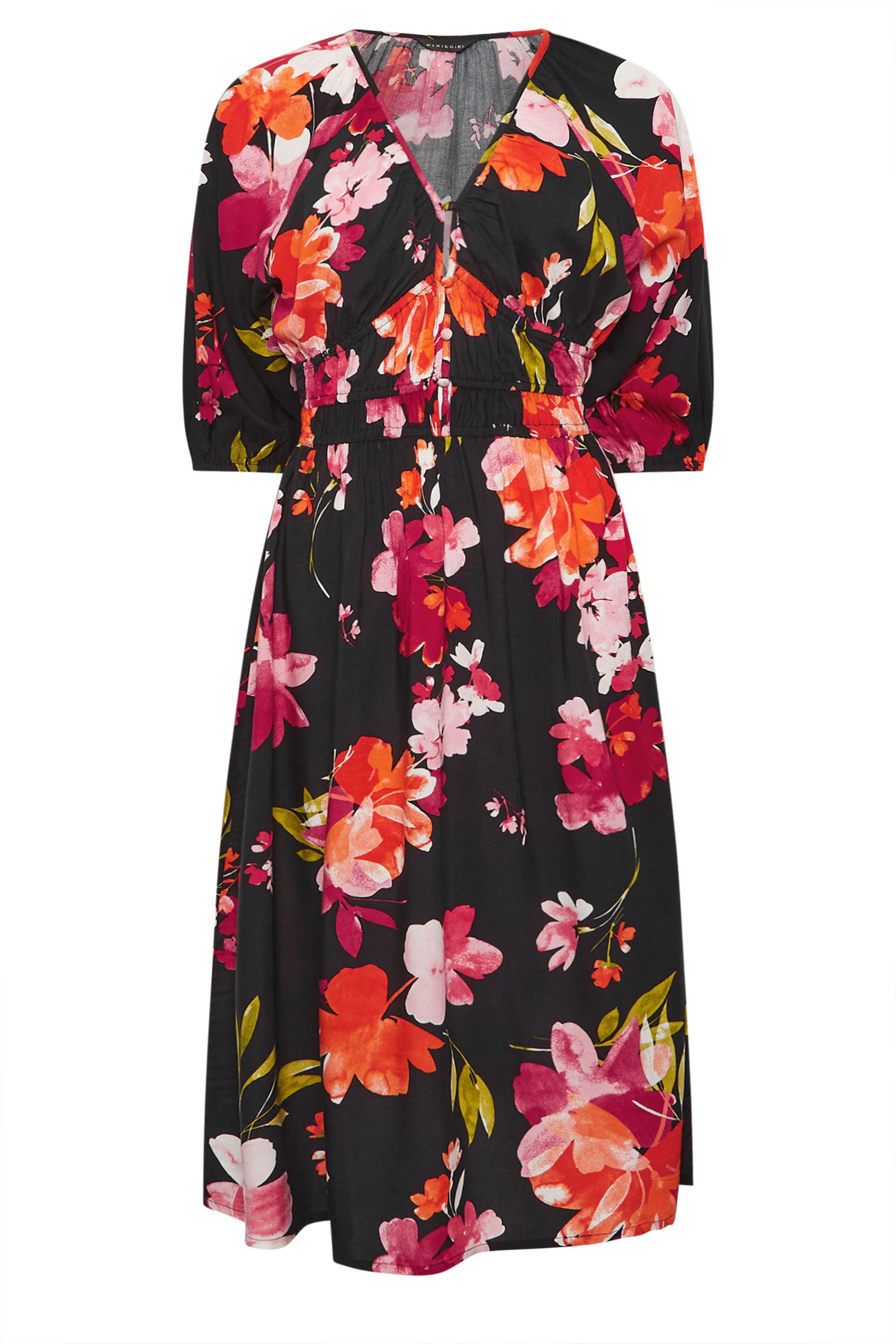 PixieGirl Petite Women's Red Floral Print Tea Midaxi Dress | PixieGirl 5