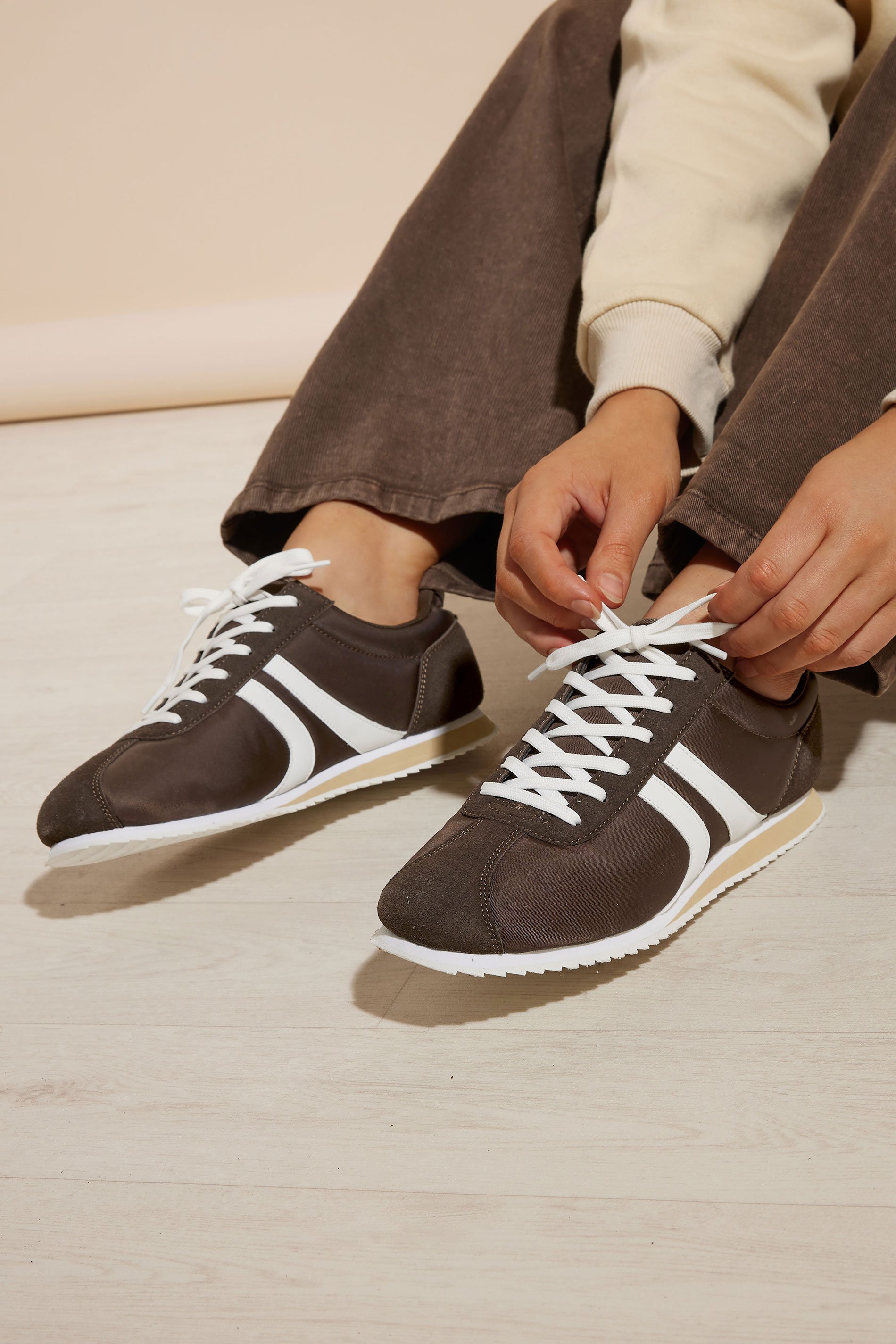 Brown Side Stripe Trainers in Extra Wide EEE Fit | Yours Clothing 1