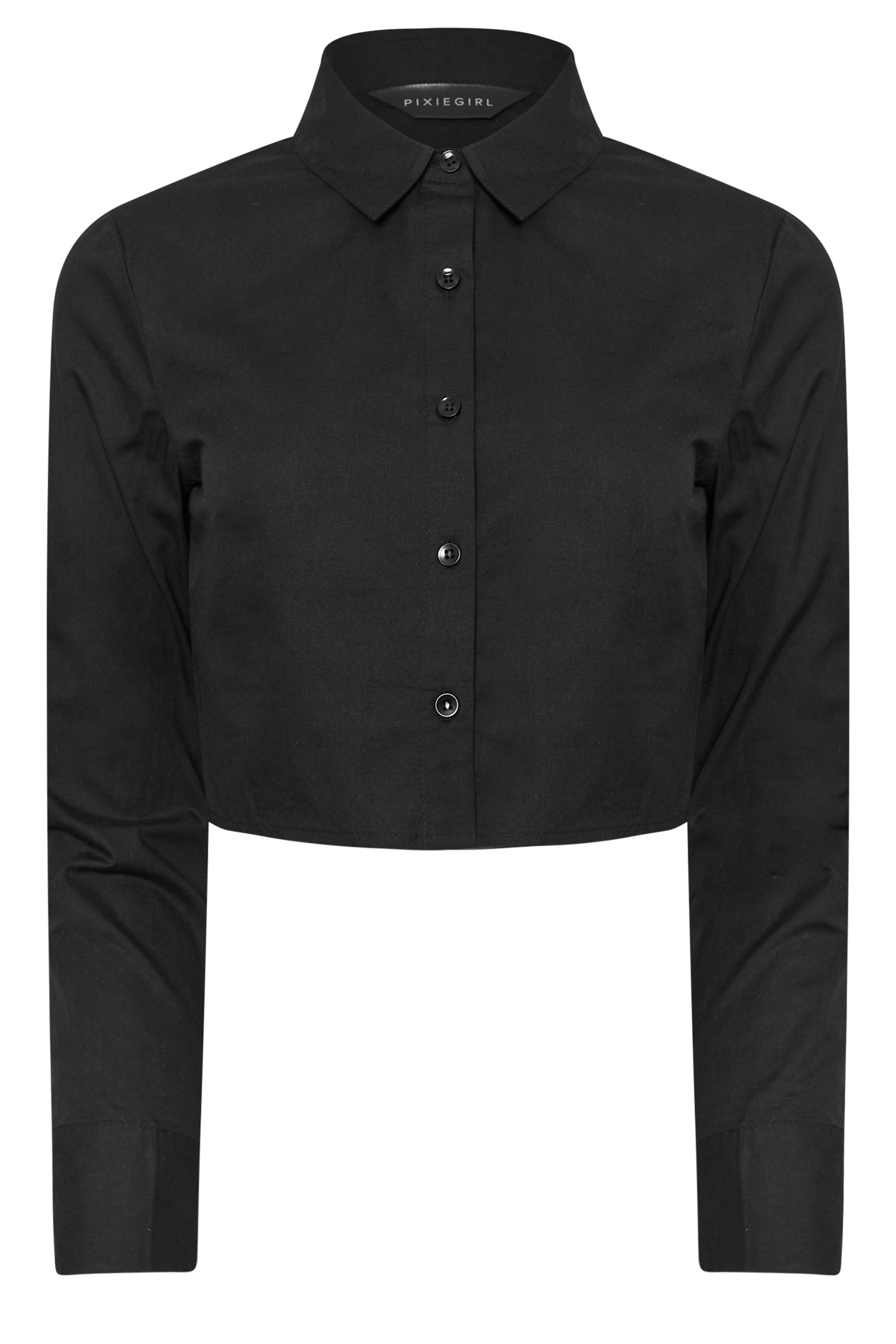 PixieGirl Petite Women's Black Long Sleeve Cropped Shirt | PixieGirl 6