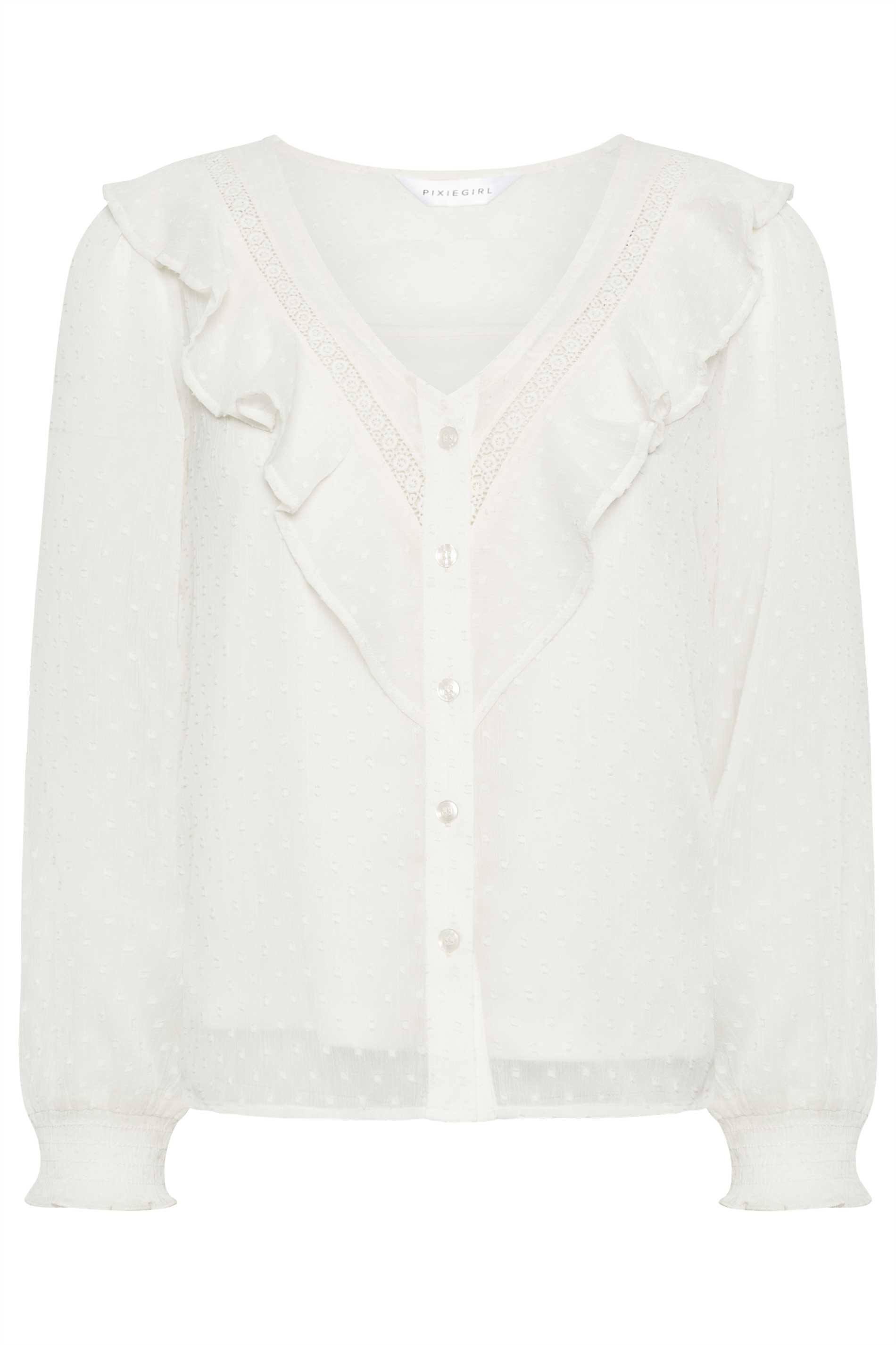 PixieGirl Petite Womens White Dobby Crochet Blouse | PixieGirl 5