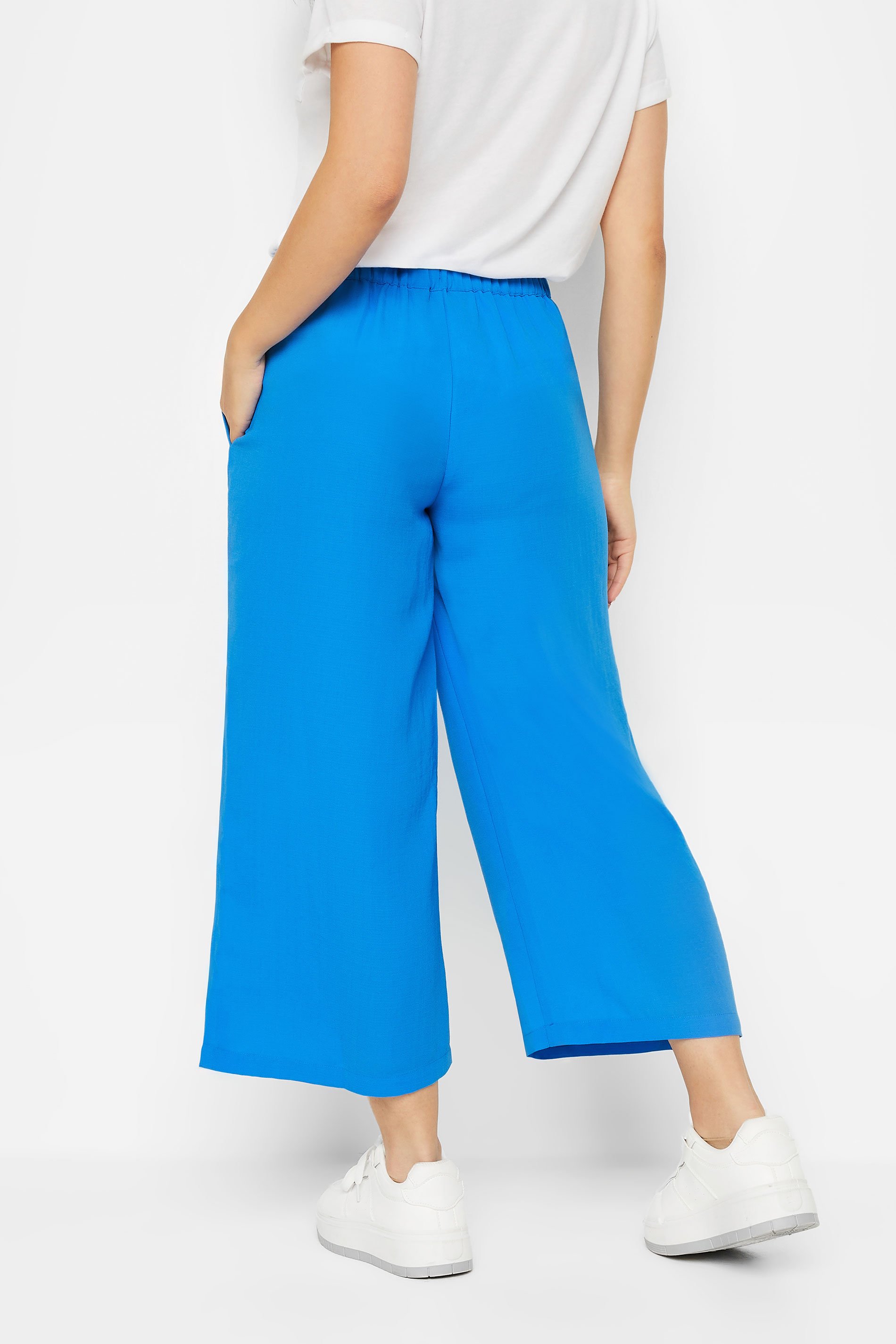 PixieGirl Petite Women's Blue Cropped Wide Leg Trousers | PixieGirl 3