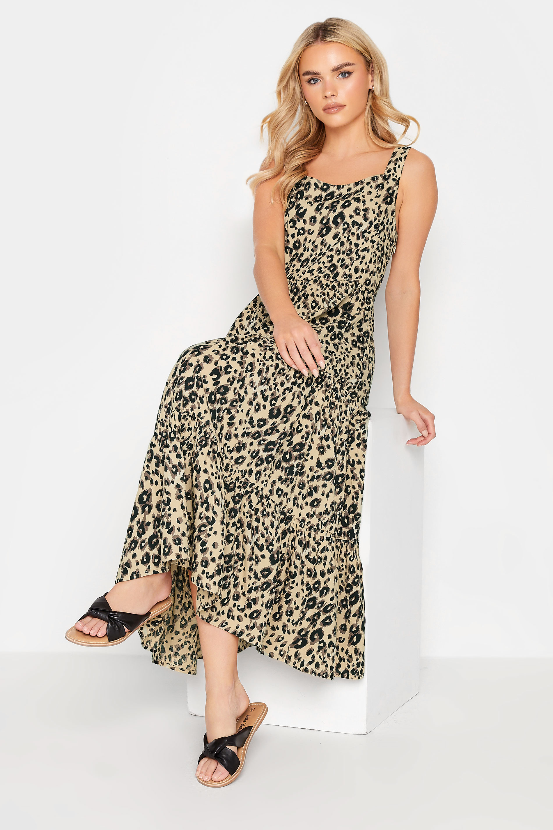 PixieGirl Brown Leopard Print Tiered Midaxi Dress | PixieGirl 2
