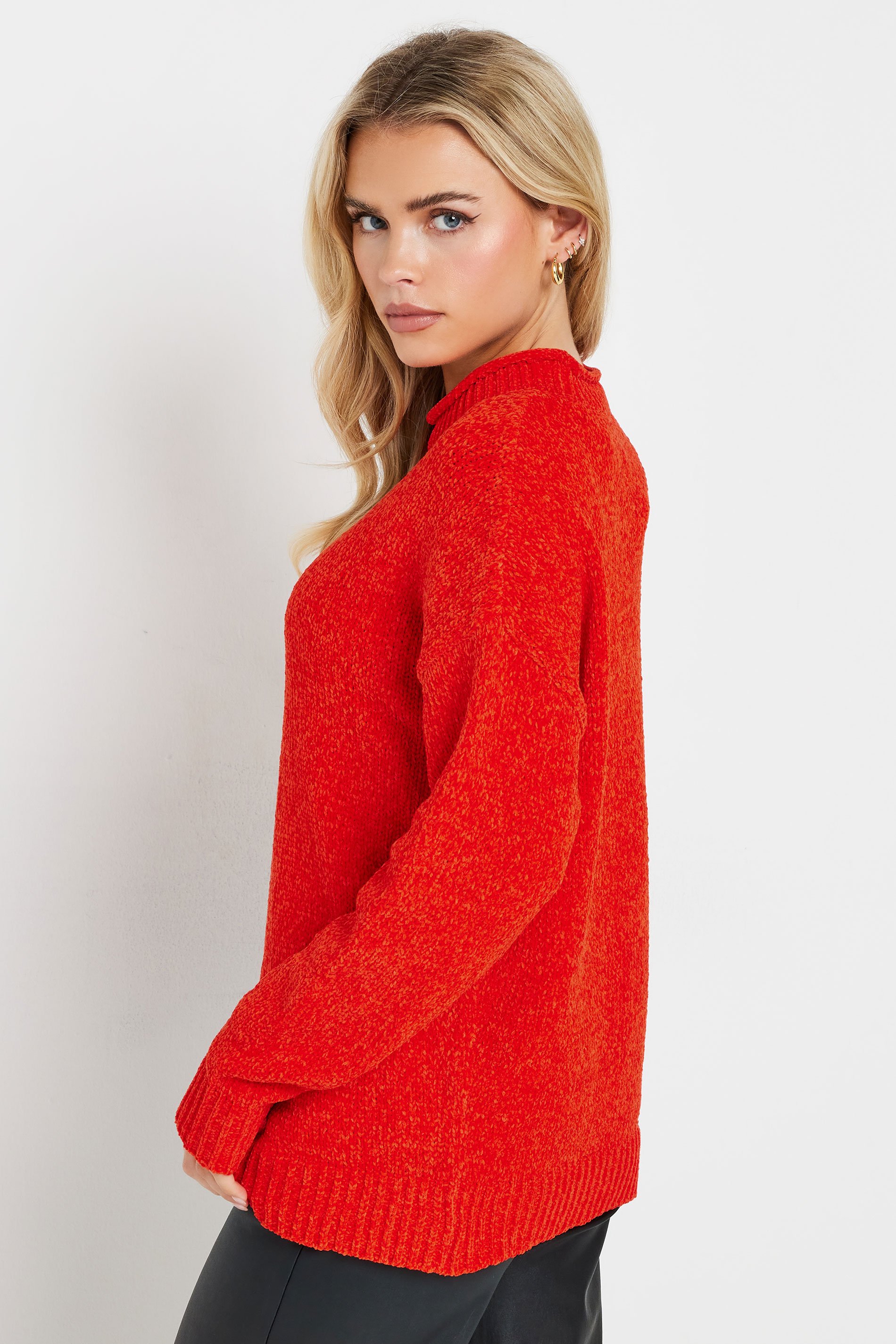 PixieGirl Petite Women's Coral Orange Chenille High Neck Jumper | PixieGirl 3