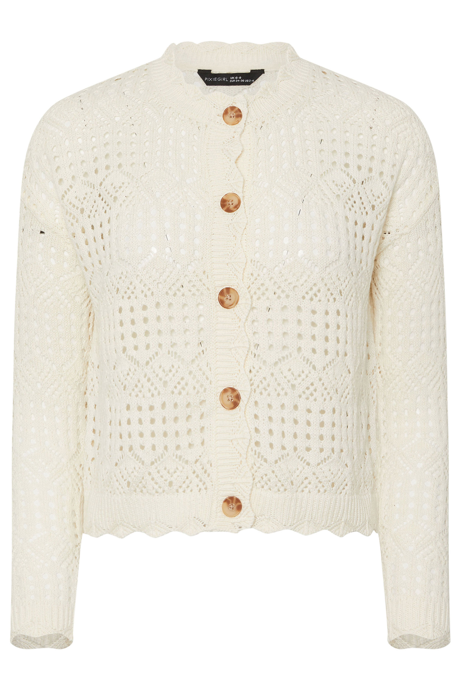 PixieGirl Petite Women's Ivory White Crochet Button Cardigan | PixieGirl 6