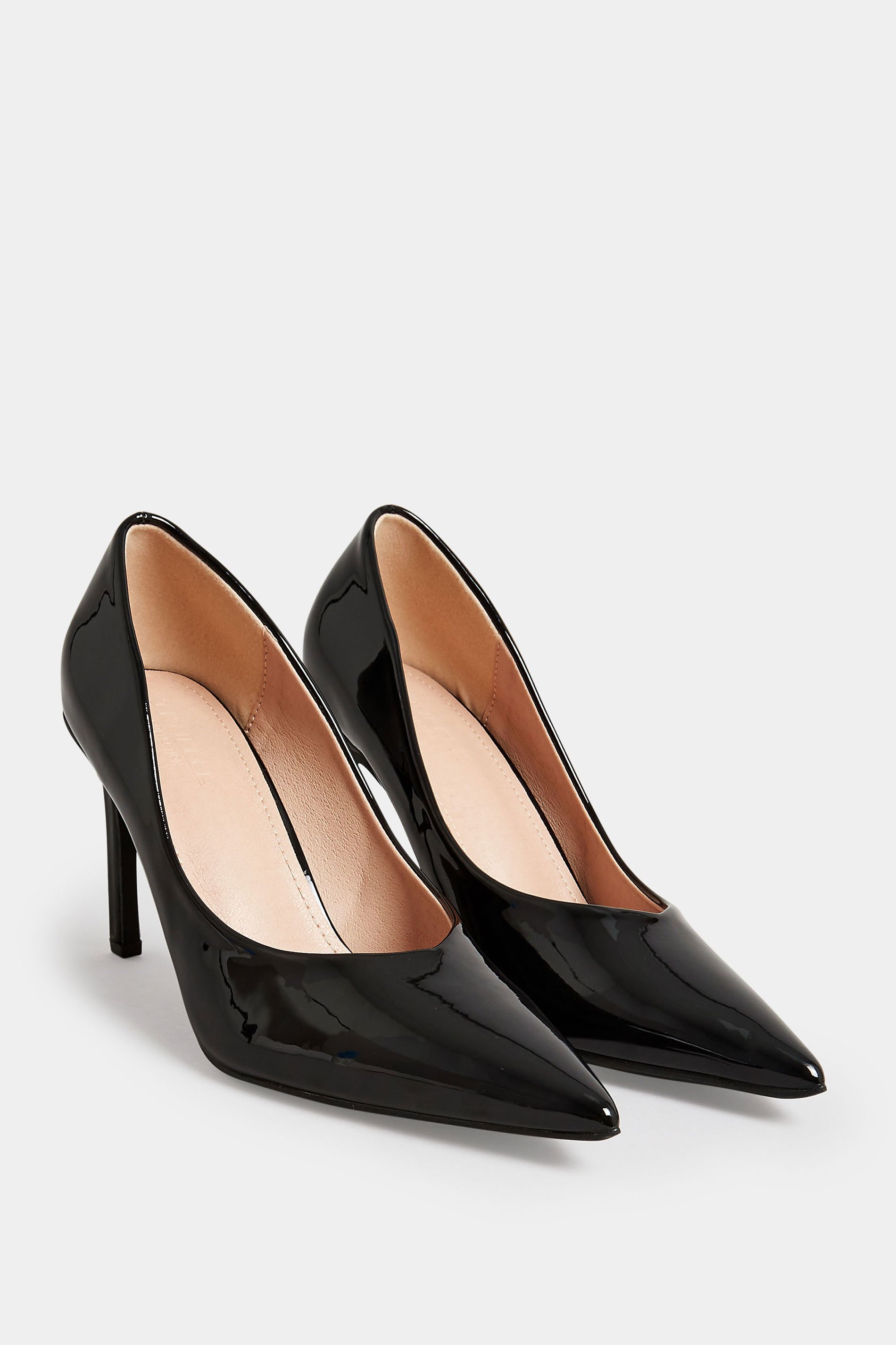 PixieGirl Black Patent Pointed Court Shoes In Standard Fit | PixieGirl 2