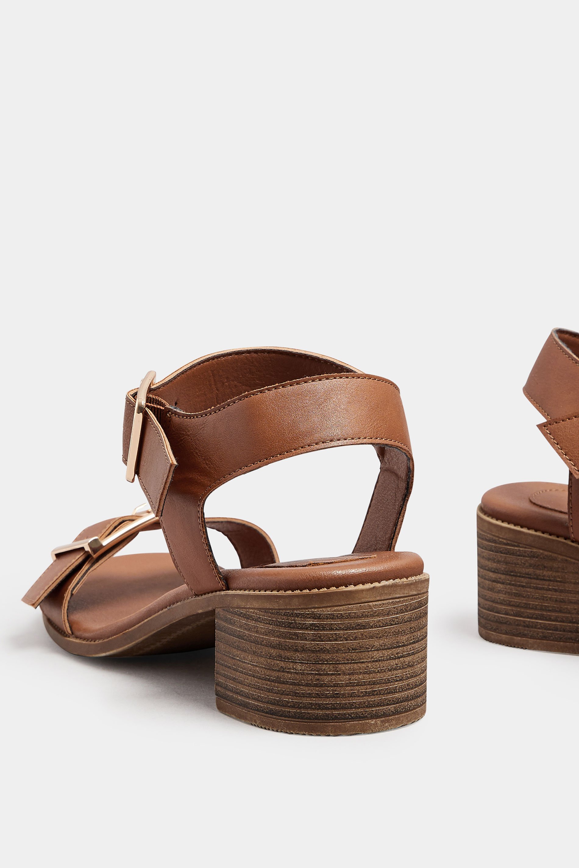 Brown Faux Leather Buckle Block Heel Sandals In Extra Wide EEE Fit | Yours Clothing 4