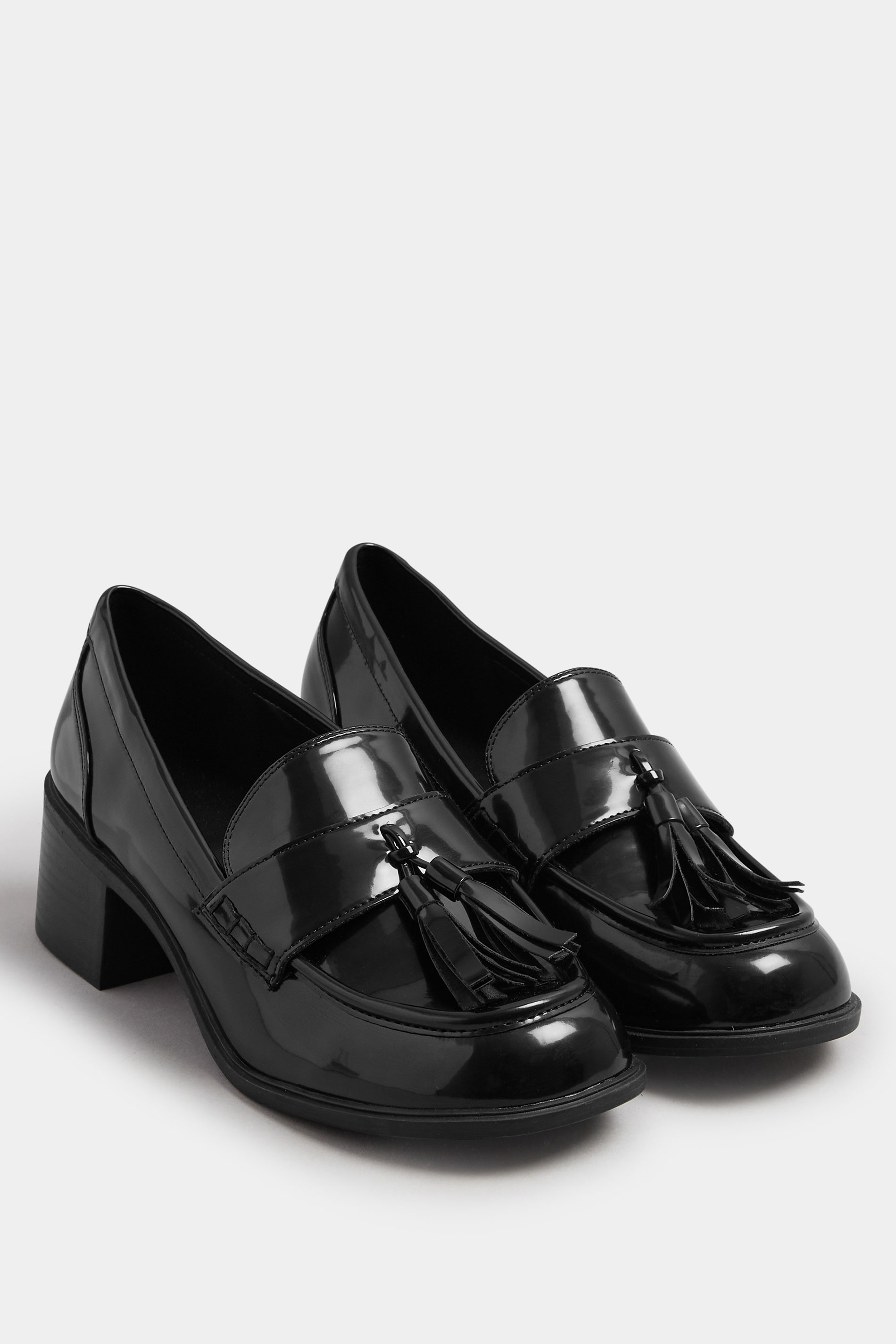 Black Patent Heeled Tassel Loafers In Extra Wide EEE Fit | Yours Clothing 2