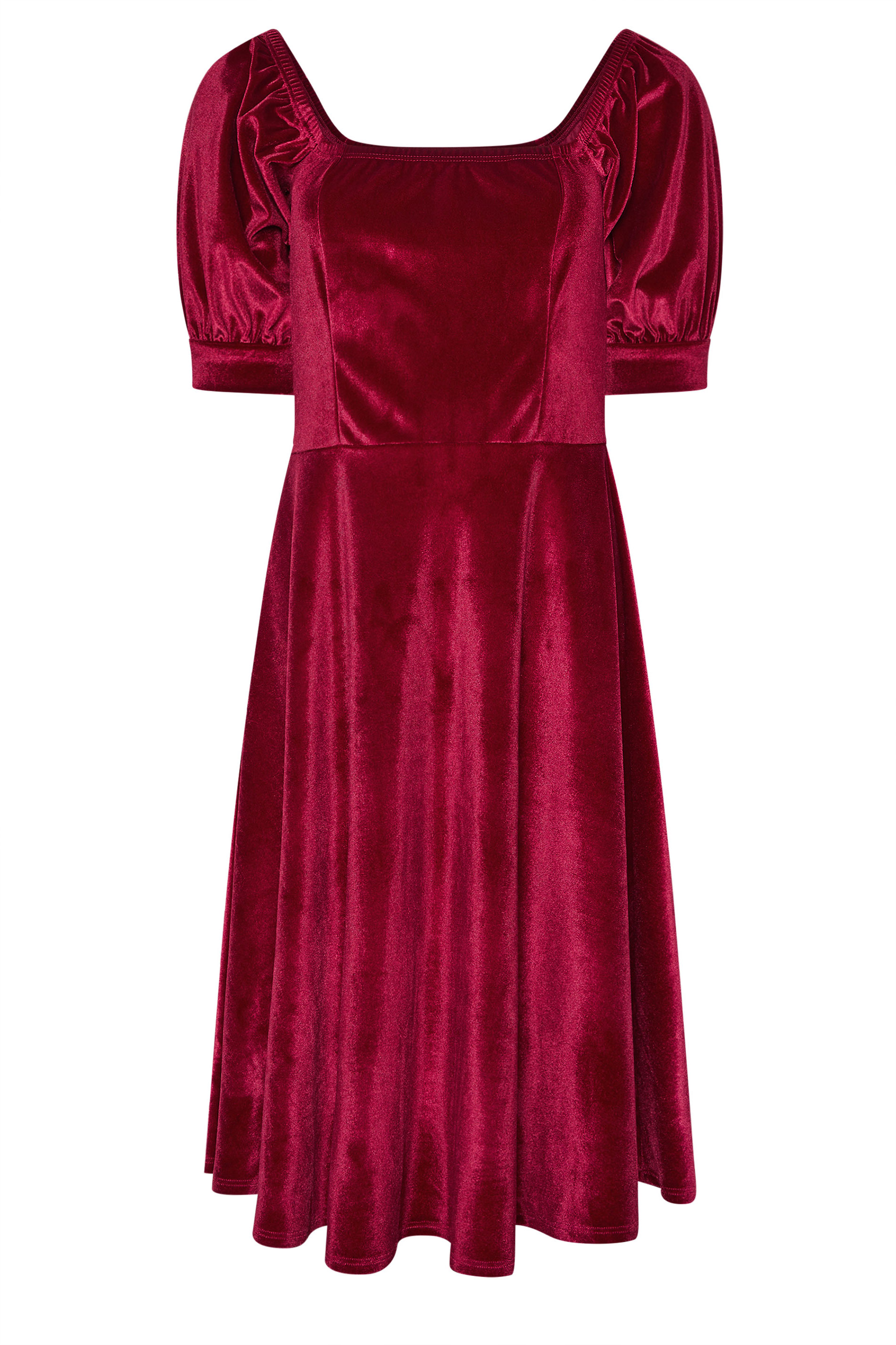 PixieGirl Petite Women's Burgundy Red Square Neck Velvet Dress | PixieGirl 5