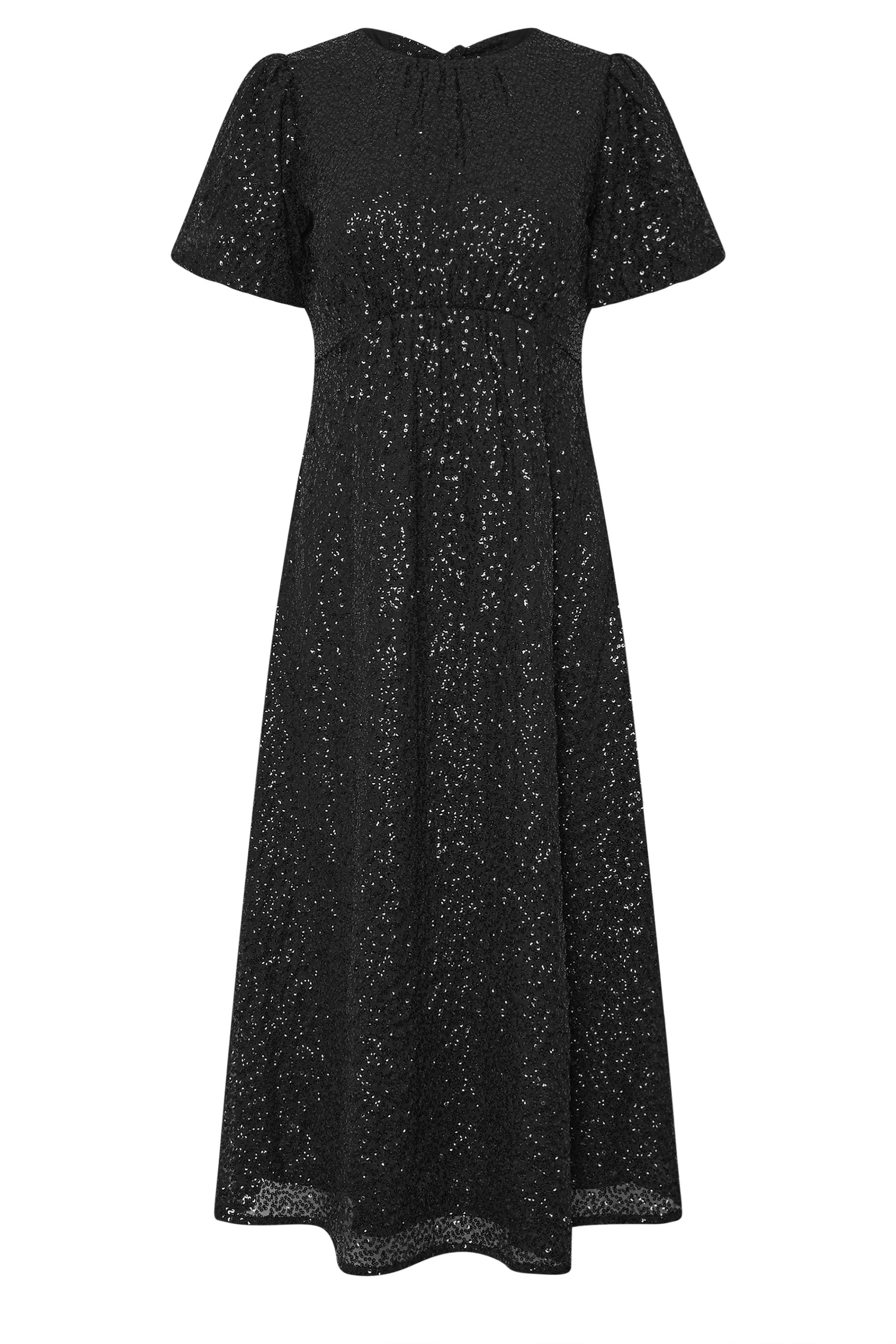 PixieGirl Petite Womens Black Sequin Tie Back Midi Dress | PixieGirl 7