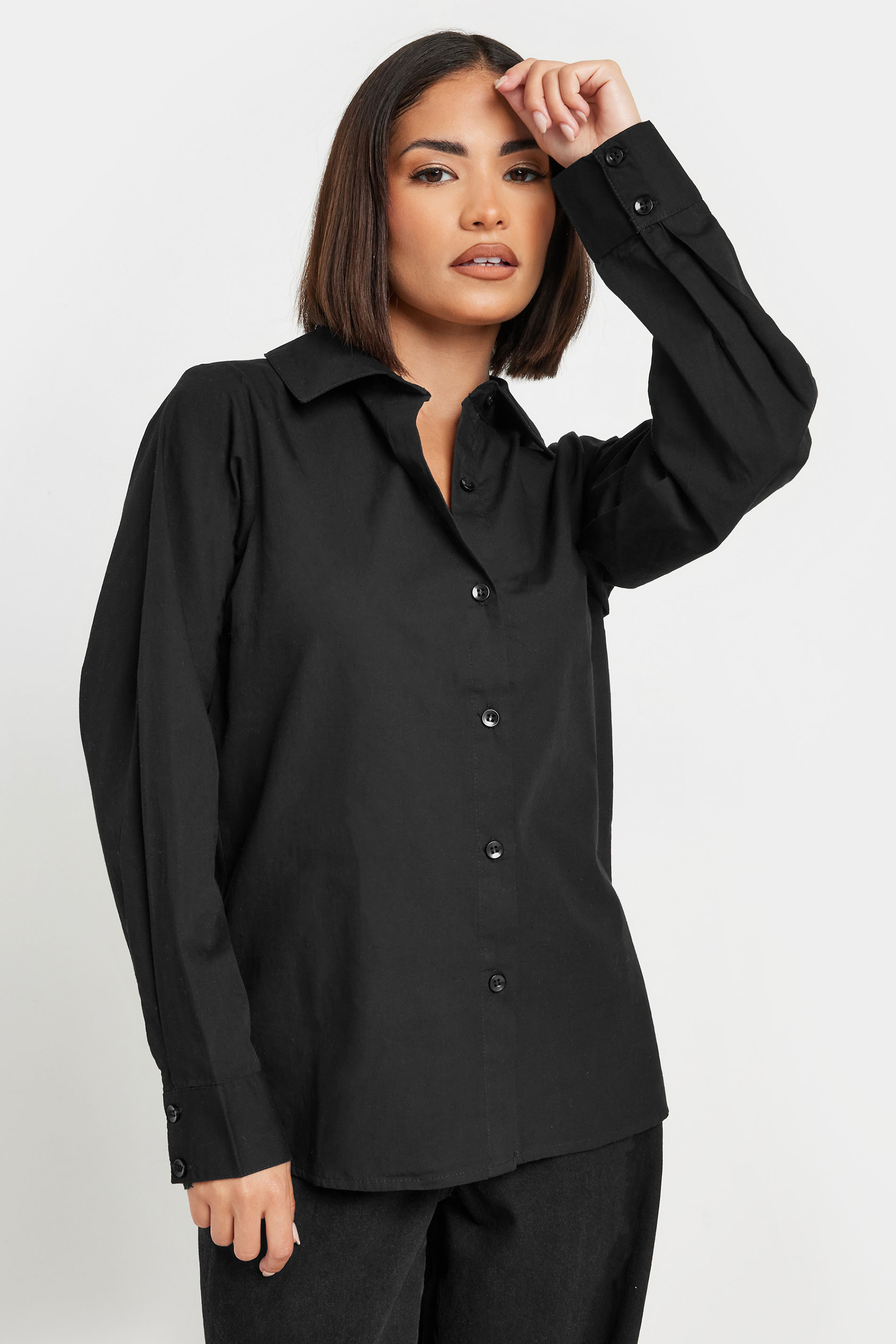 Petite Black Fitted Cotton Shirt | PixieGirl 2