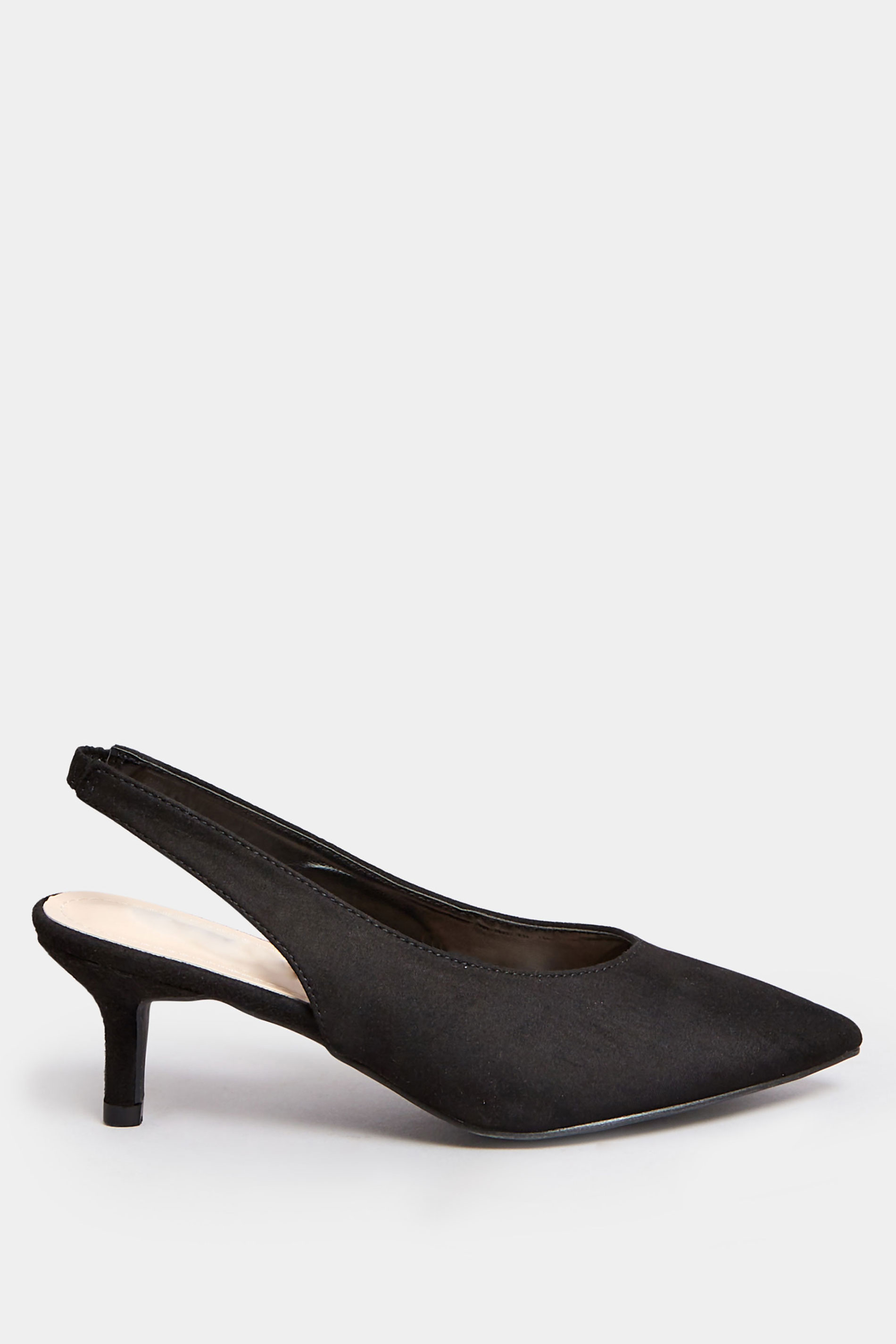 PixieGirl Black Slingback Kitten Heel Court Shoes In Standard Fit | PixieGirl 3
