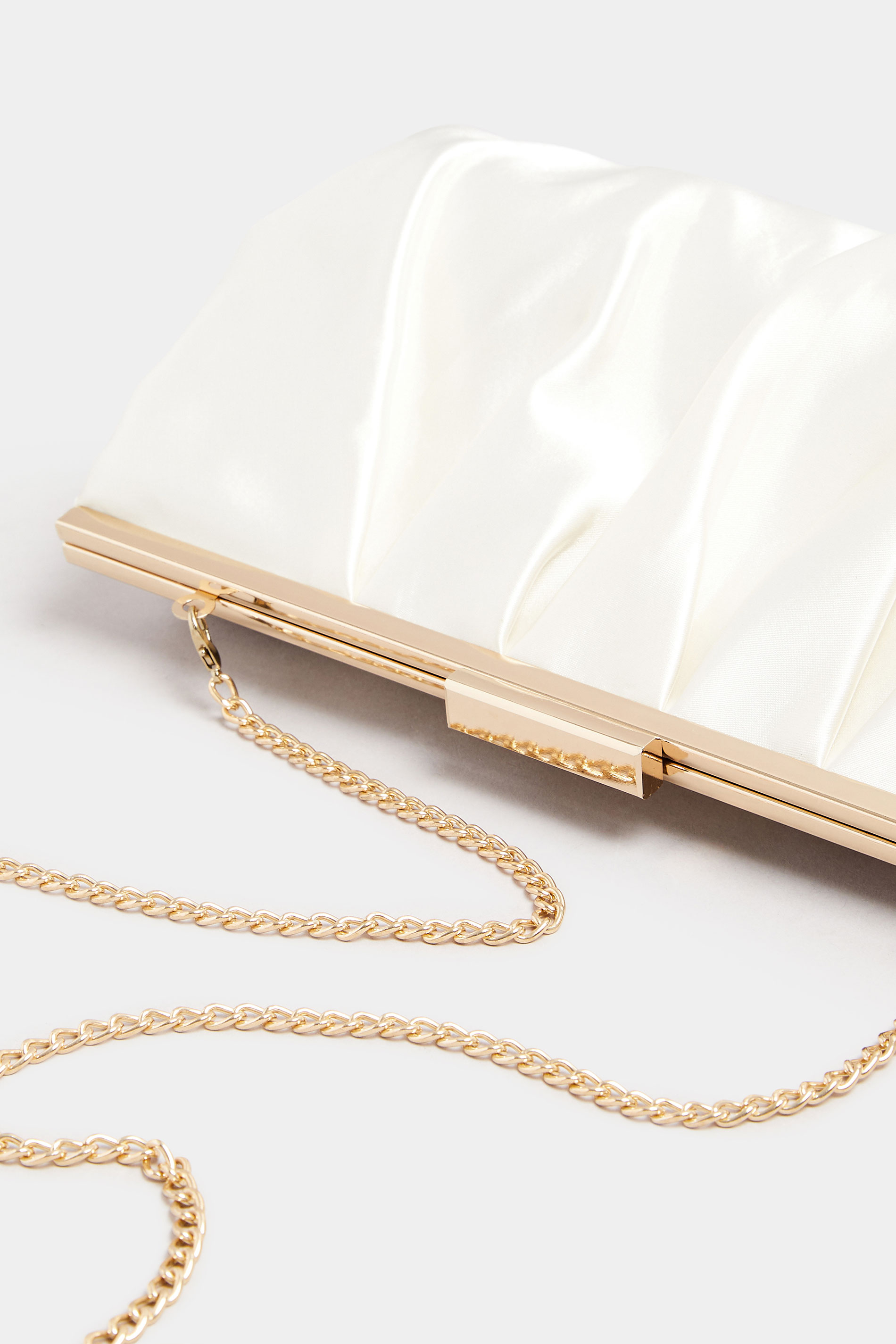 Ivory White Satin Pleated Clutch Bag | Yours Clothing 6
