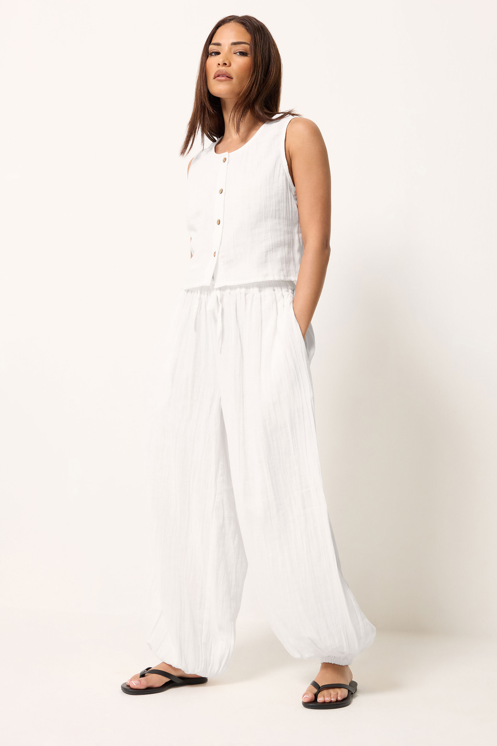 PixieGirl Petite Women's White Cheesecloth Balloon Trousers | PixieGirl 3