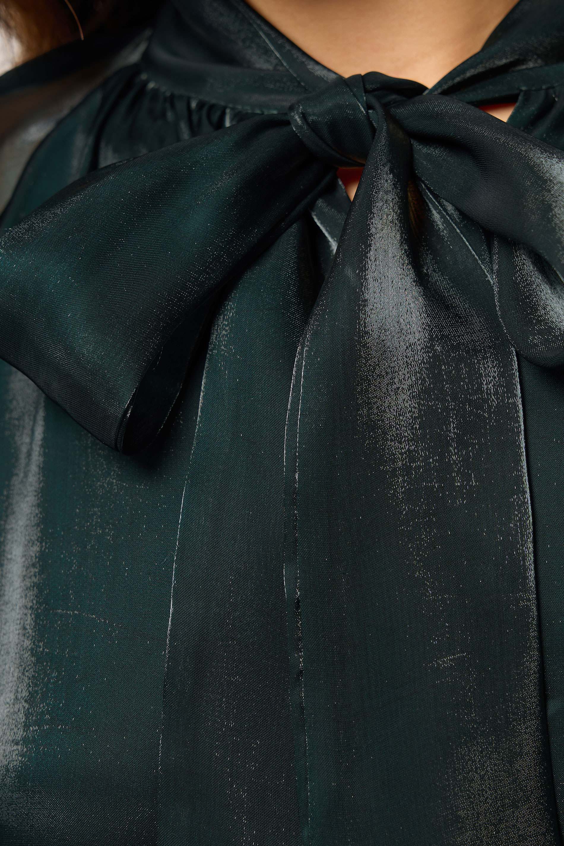 PixieGirl Petite Women's Dark Green Organza Tie Neck Dress | PixieGirl 5