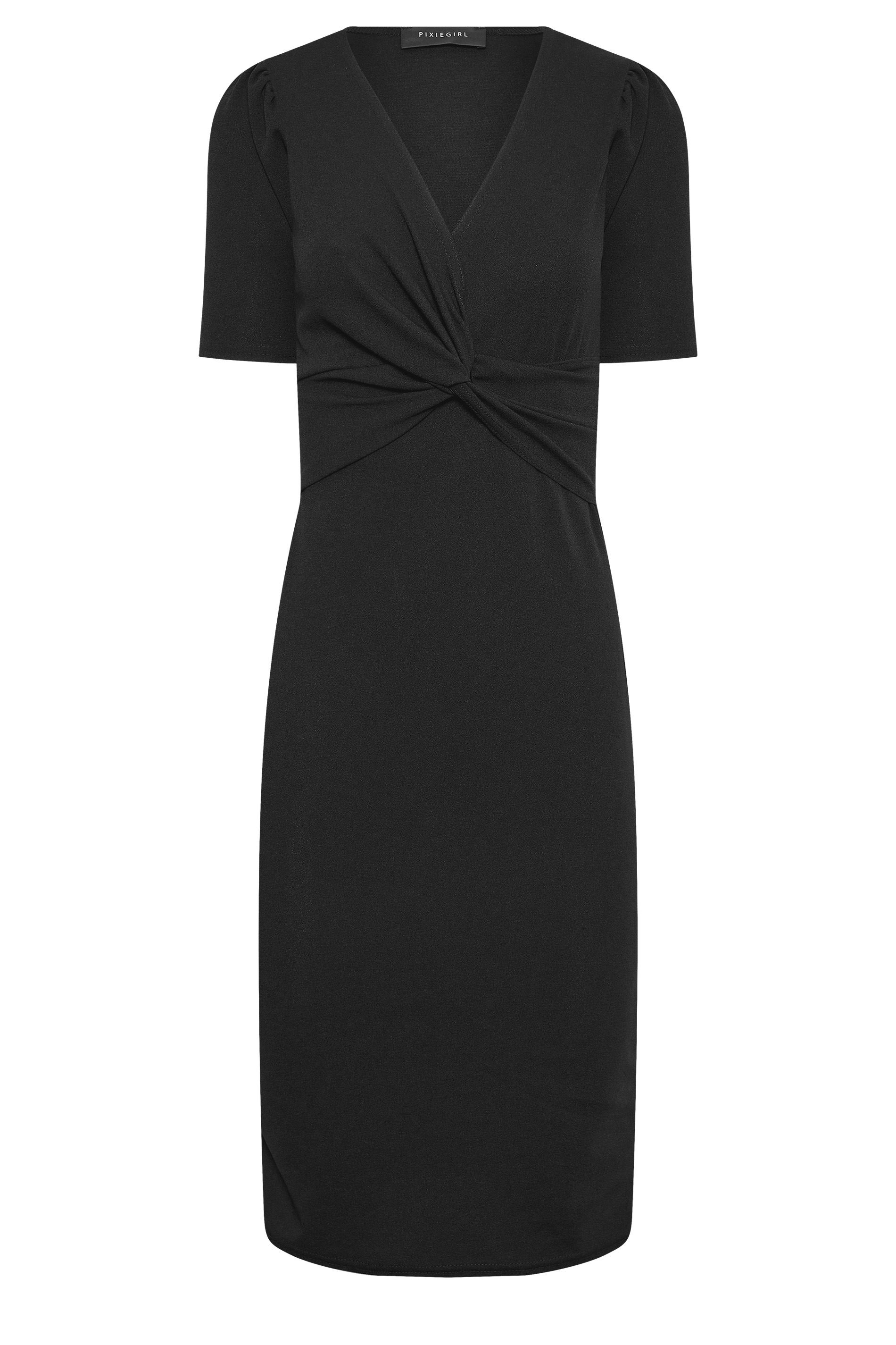 PixieGirl Petite Black Scuba Twist Midi Dress | PixieGirl  5