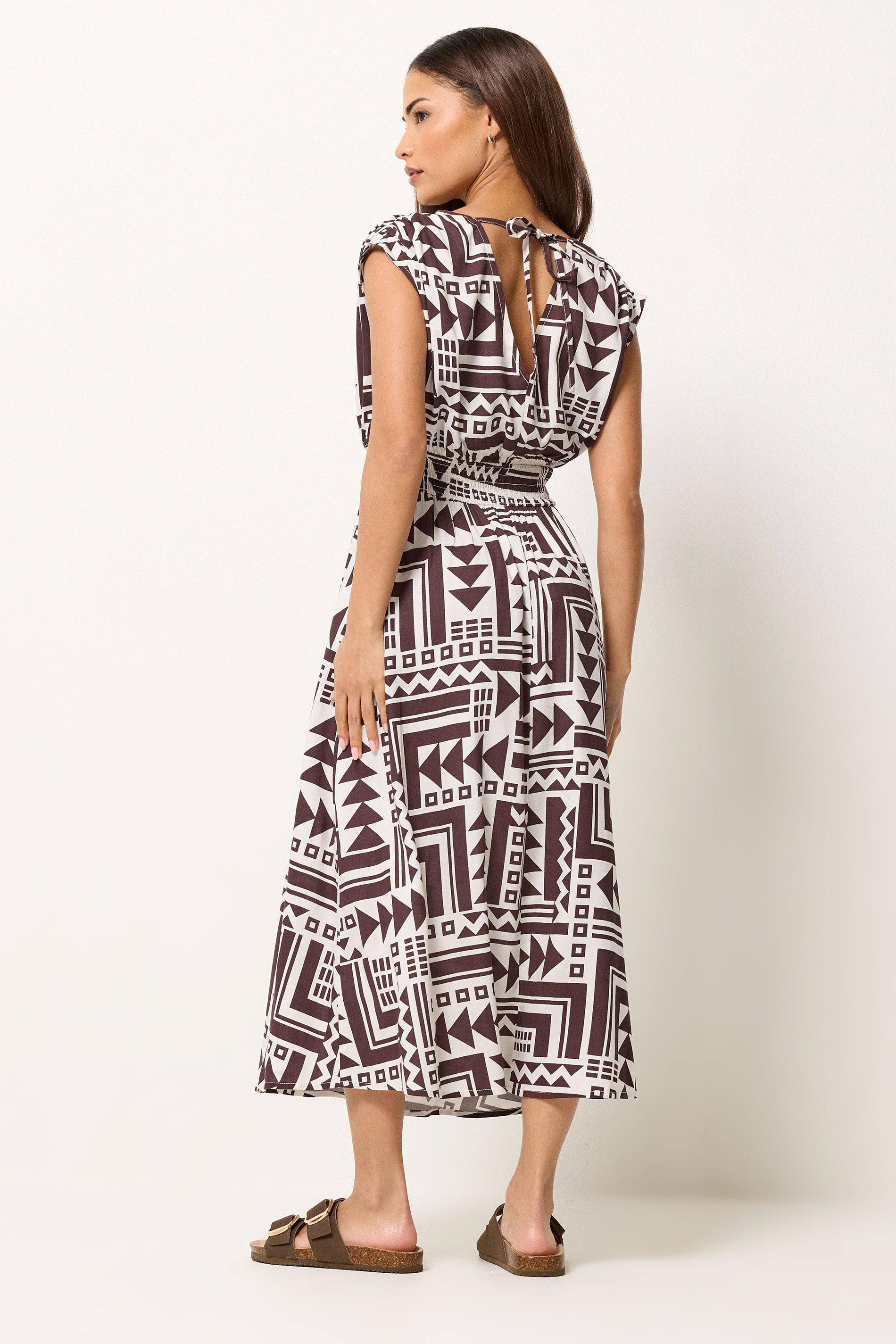 PixieGirl Petite Women's Chocolate Brown Abstract Midi Dress | PixieGirl 4