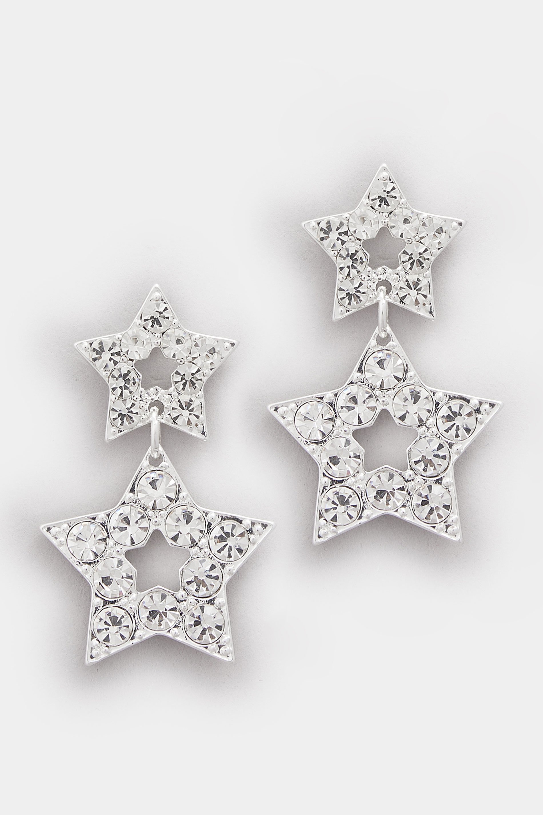 Silver Tone Diamante Star Earrings | Yours Clothing 2