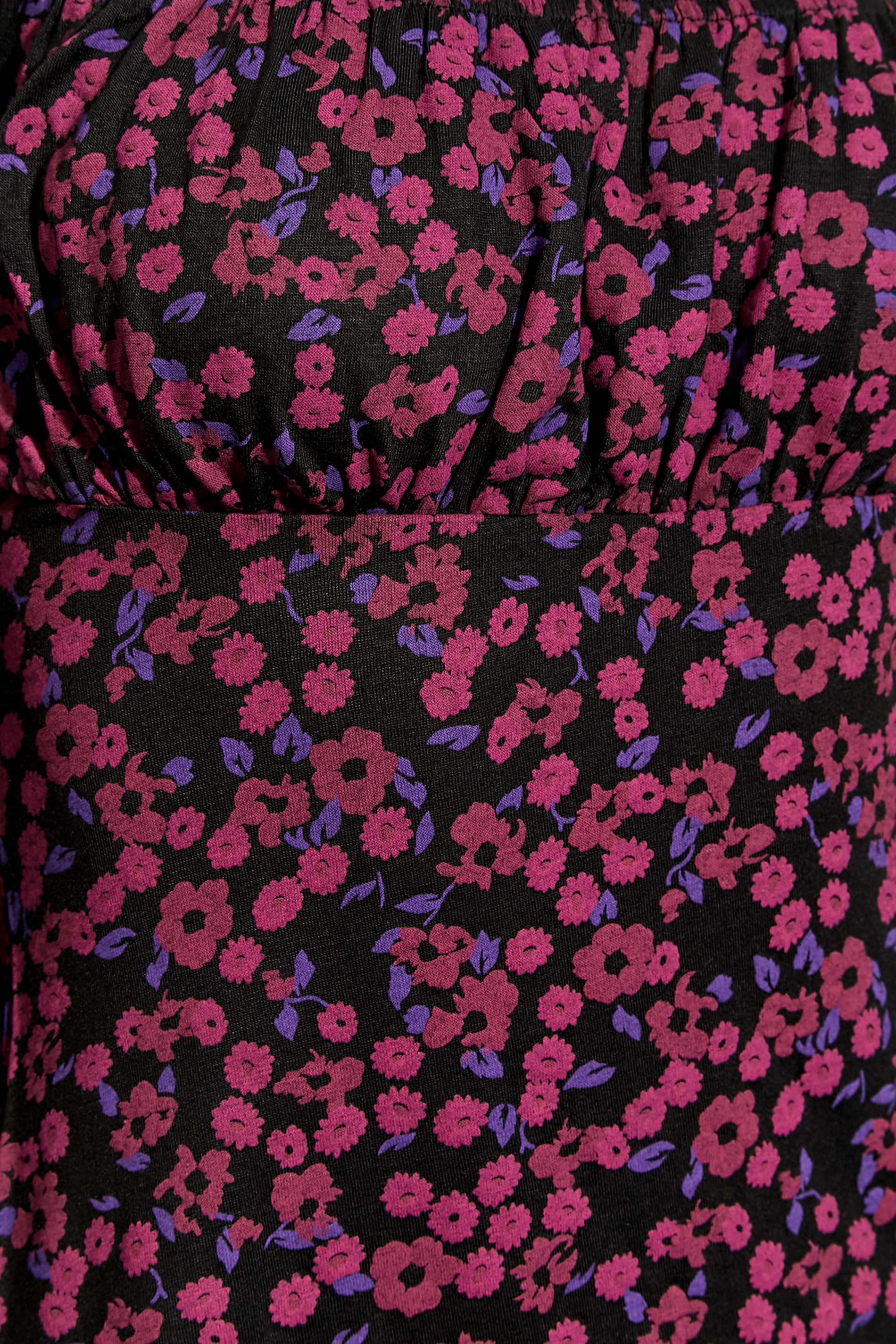 Petite Pink & Black Floral Square Neck Top | PixieGirl