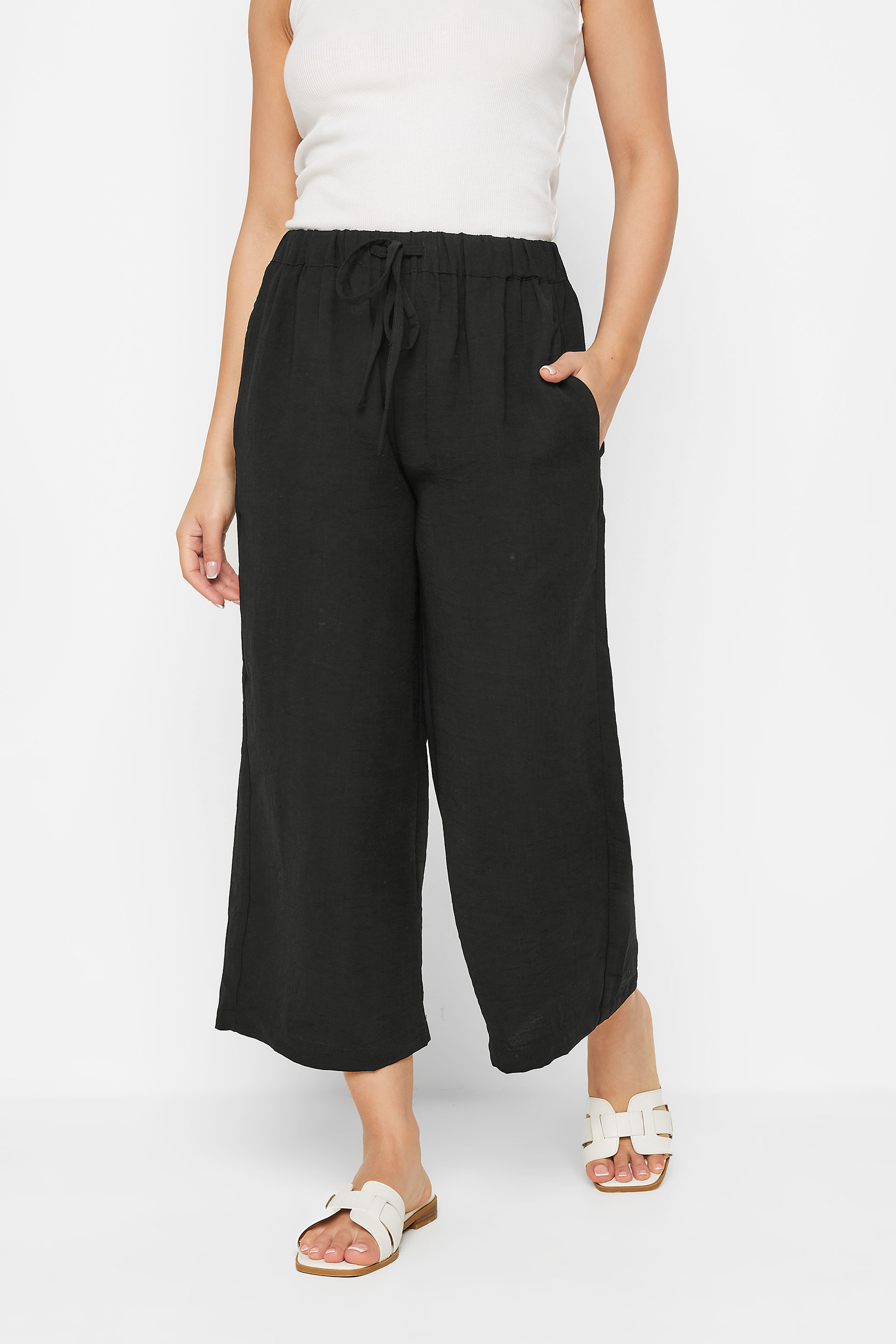 PixieGirl Petite Women's Black Cropped Wide Leg Trousers | PixieGirl 3