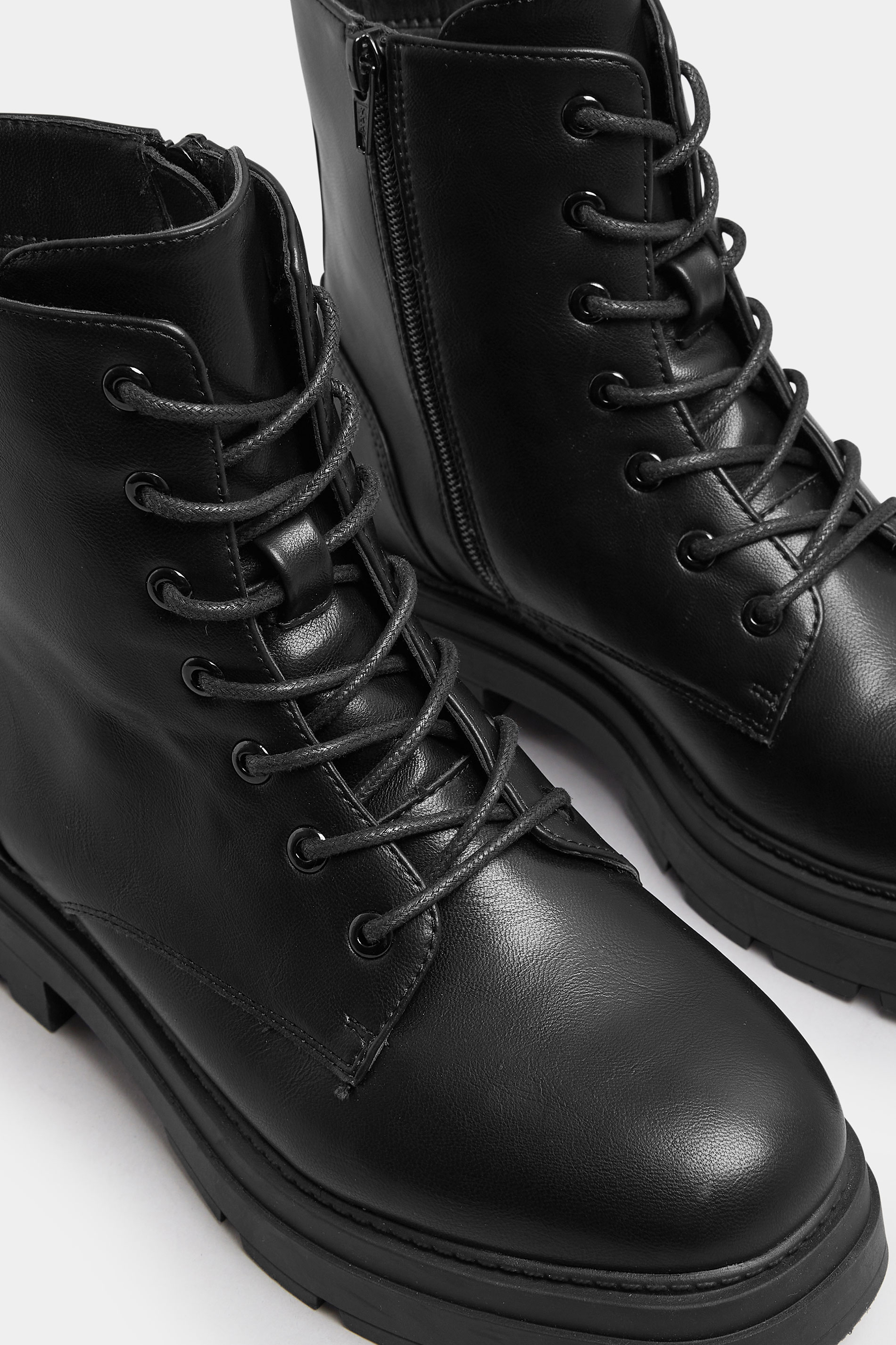 Black Faux Leather Chunky Lace Up Boots In Extra Wide EEE Fit | Yours Clothing 5
