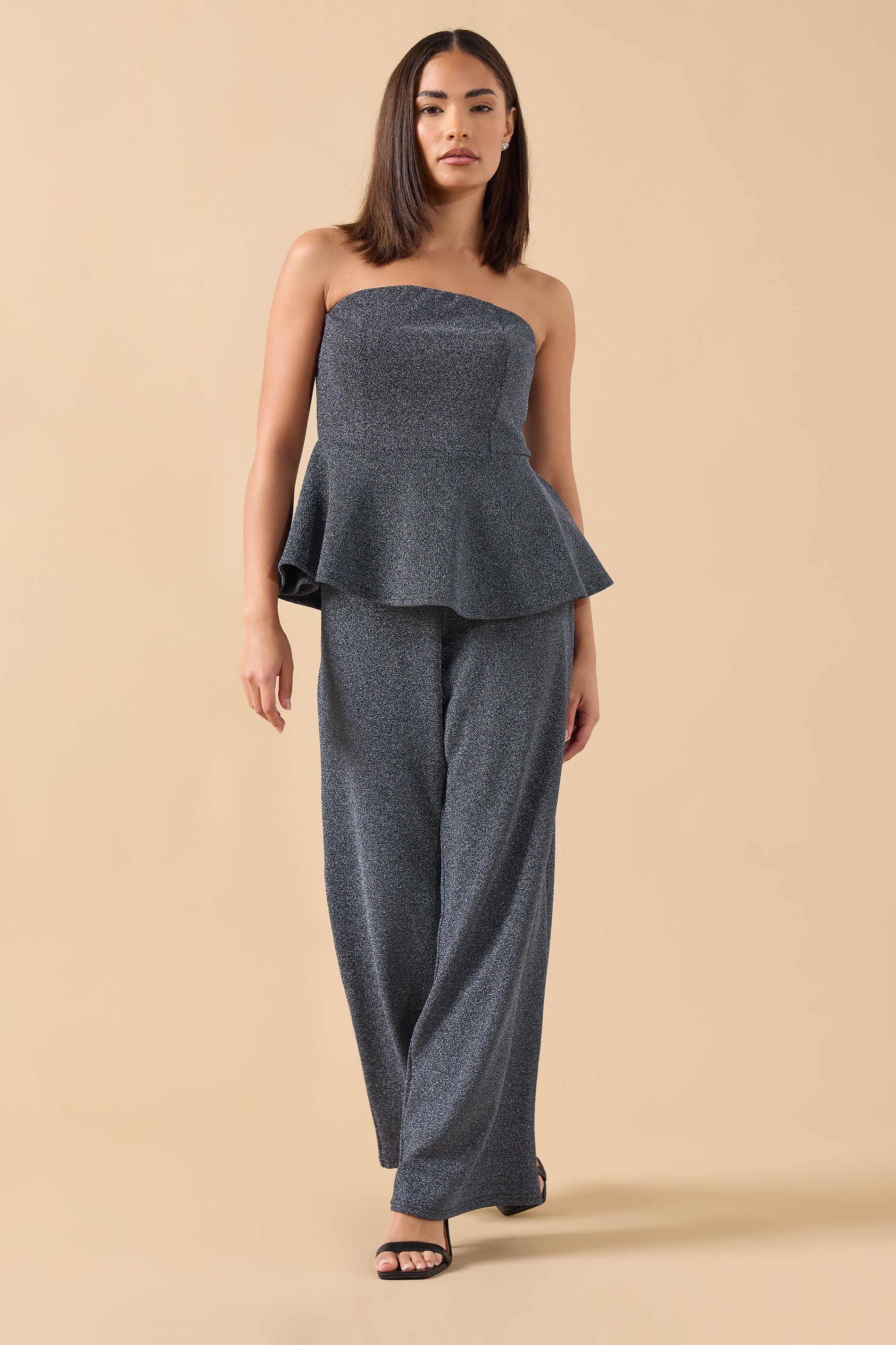 PixieGirl Petite Women's Black Sparkle Wide Leg Trouser | PixieGirl 1