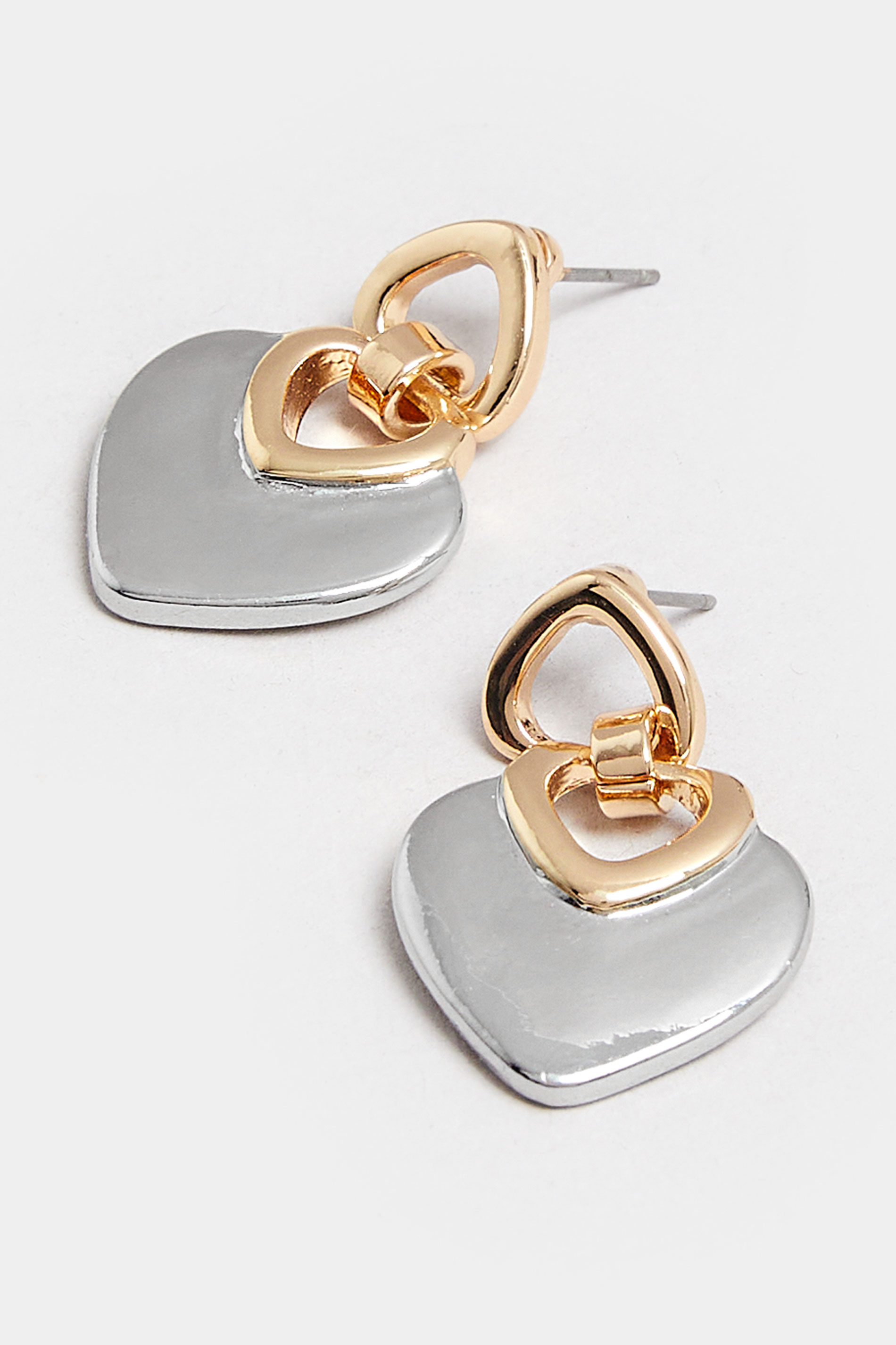 Two Tone Gold & Silver Heart Drop Earrings | Yours Clothing 3
