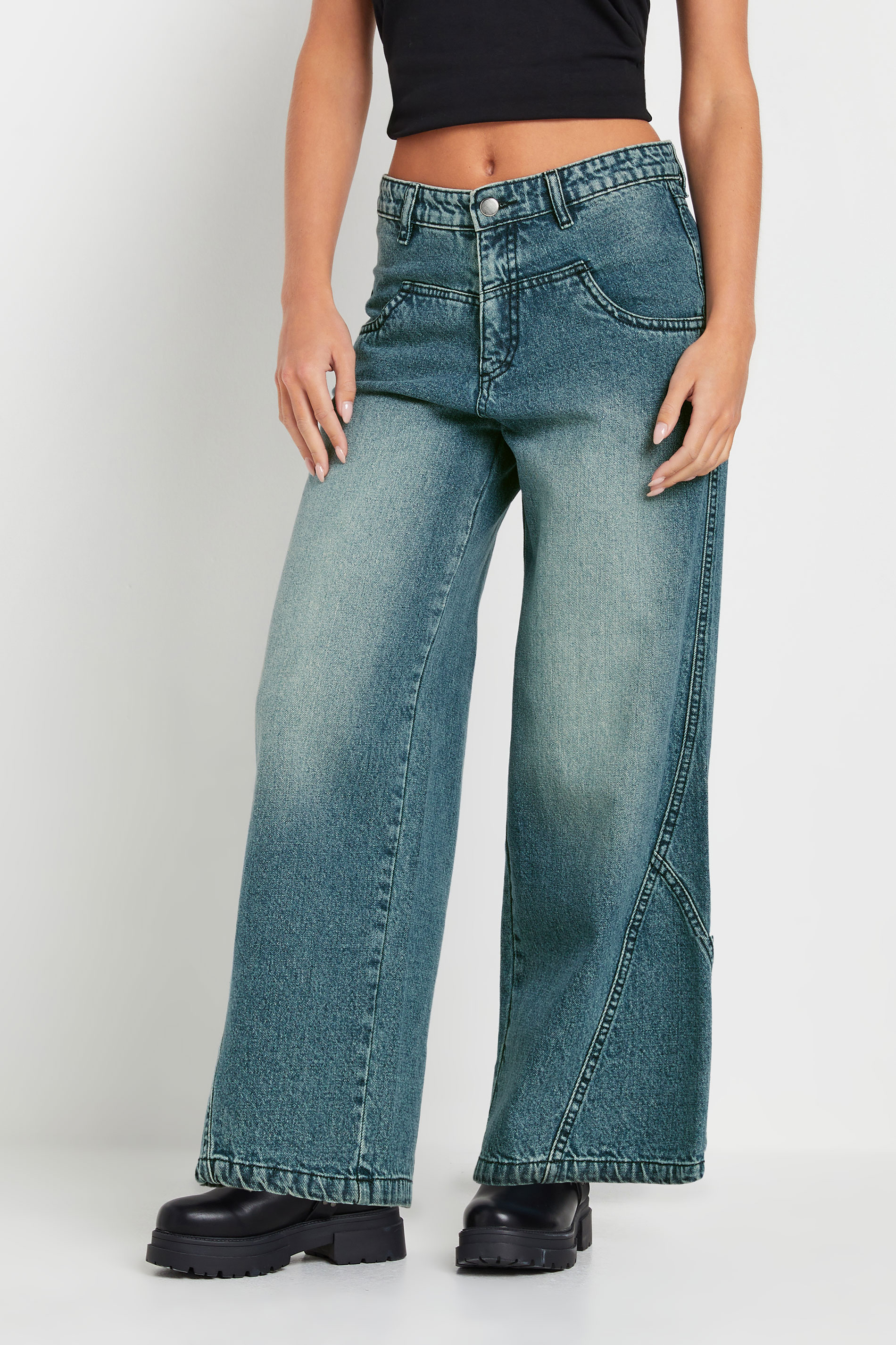 PixieGirl Petite Women's Blue Washed Denim Seam Front Jeans | PixieGirl 2