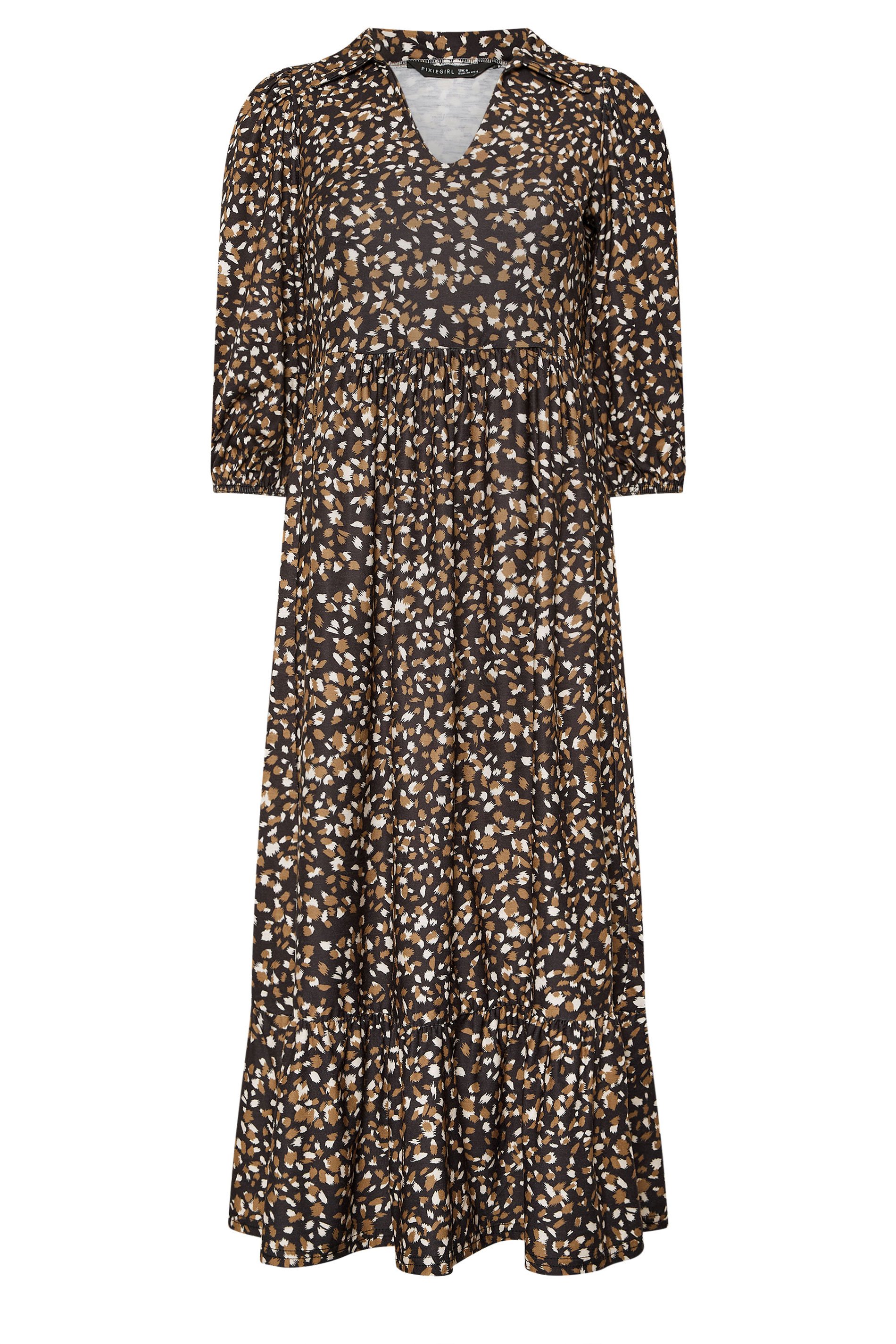 PixieGirl Petite Women's Brown Animal Collar Maxi Dress | PixieGirl 5