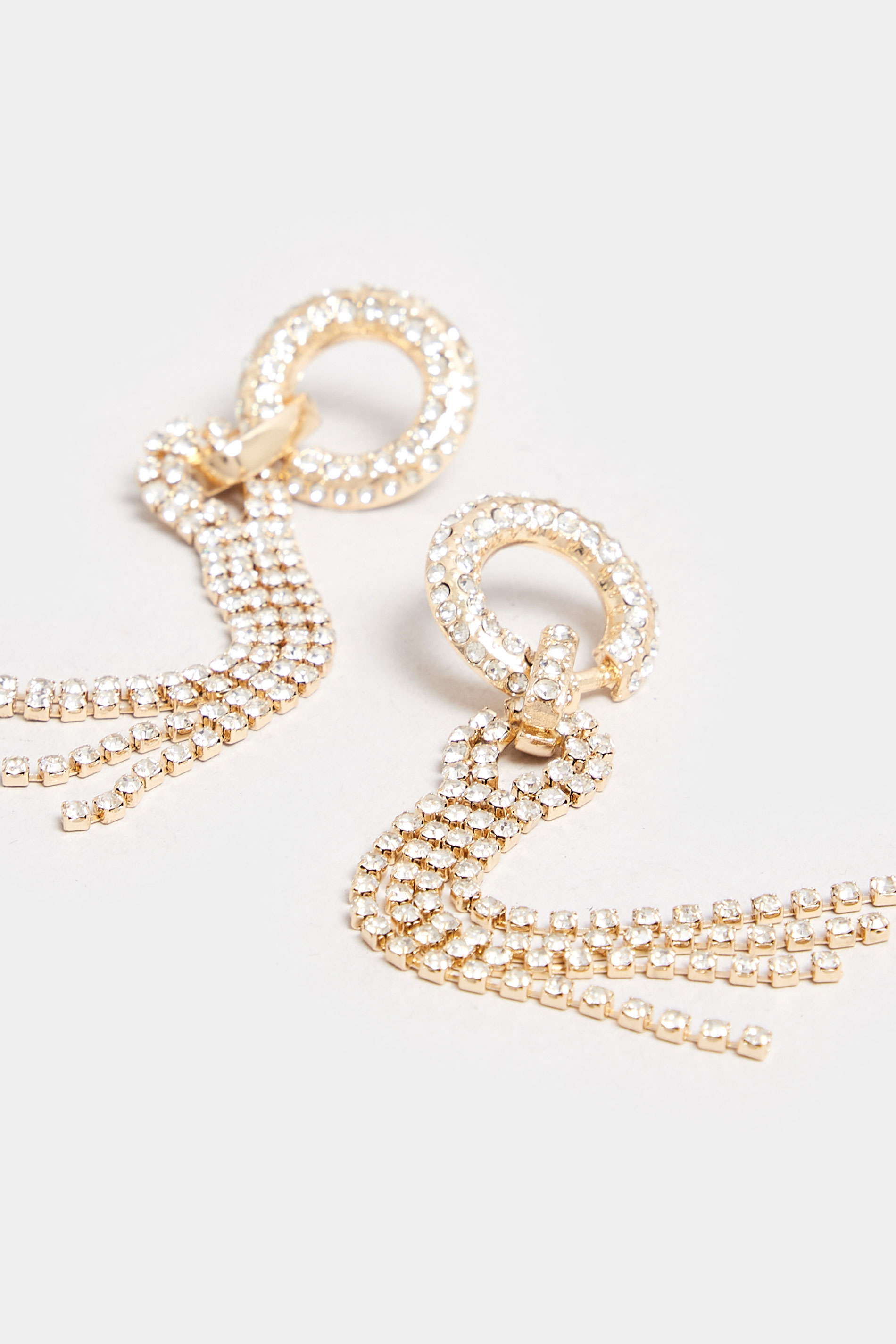 Gold Tone Diamante Drop Tassel Earrings | Yours Clothing 3