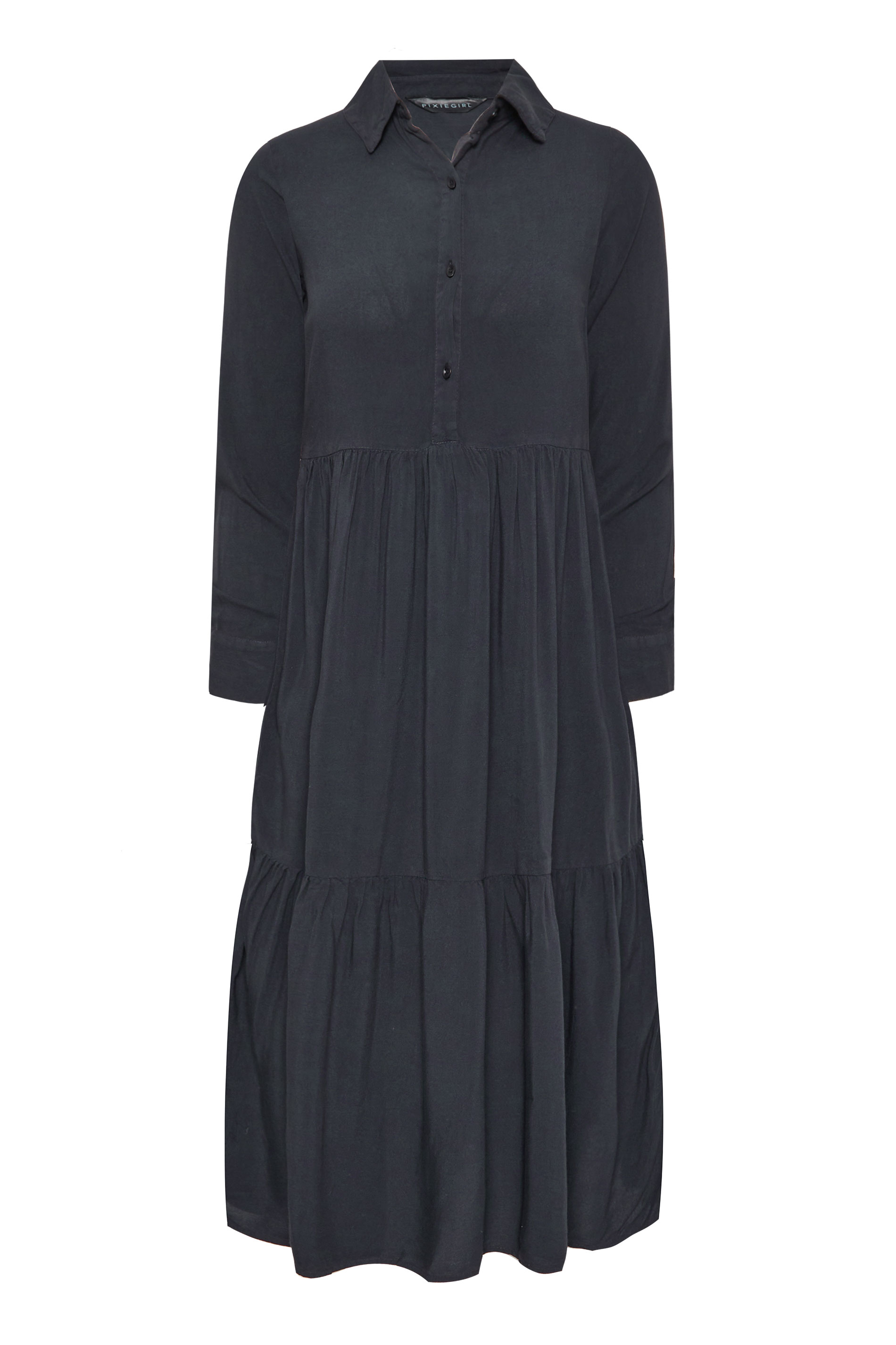 PixieGirl Petite Women Black Acid Wash Tiered Smock Dress | PixieGirl 5