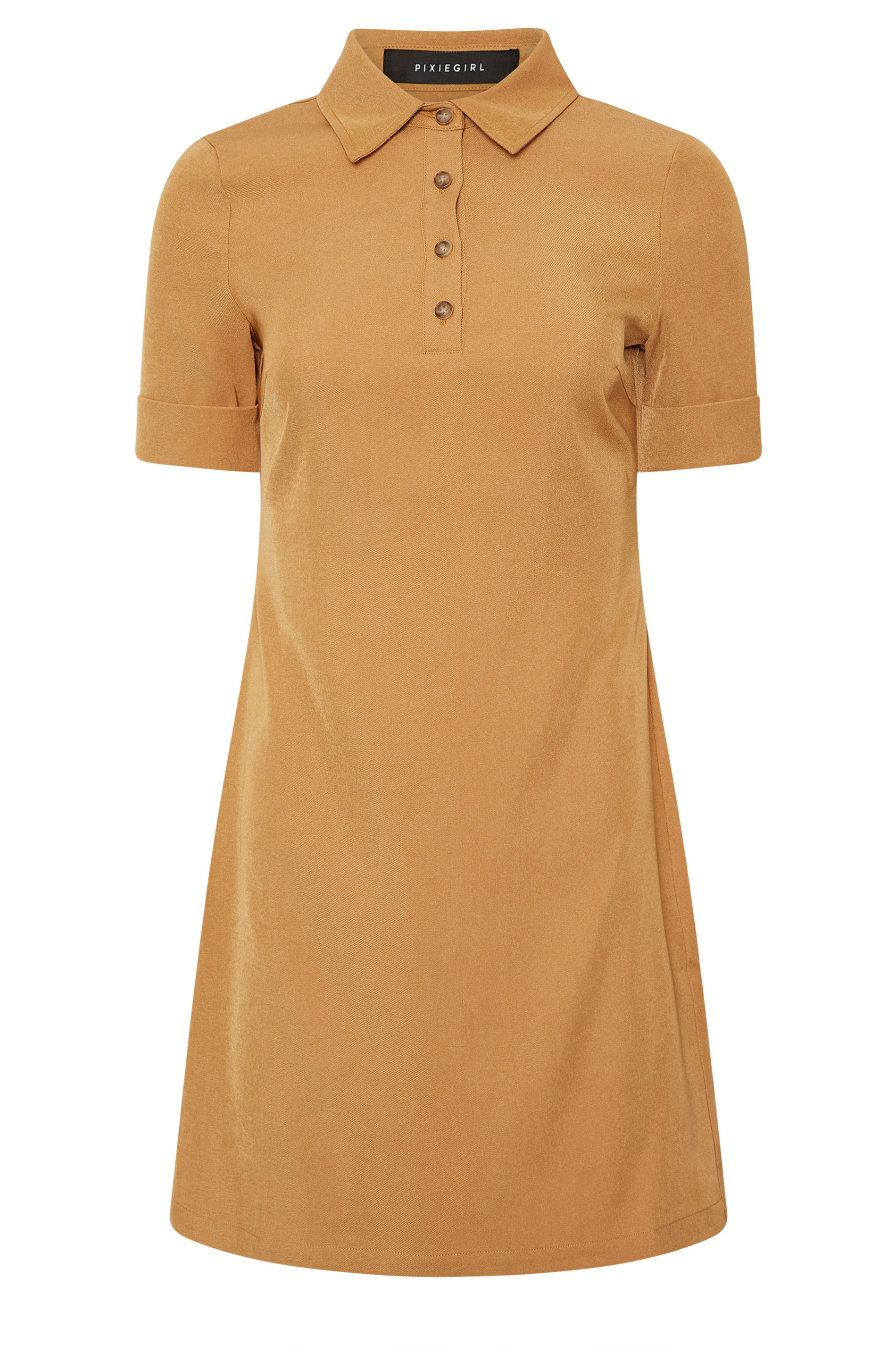 PixieGirl Petite Women's Tan Brown Polo Shirt Dress | Pixie Girl 6
