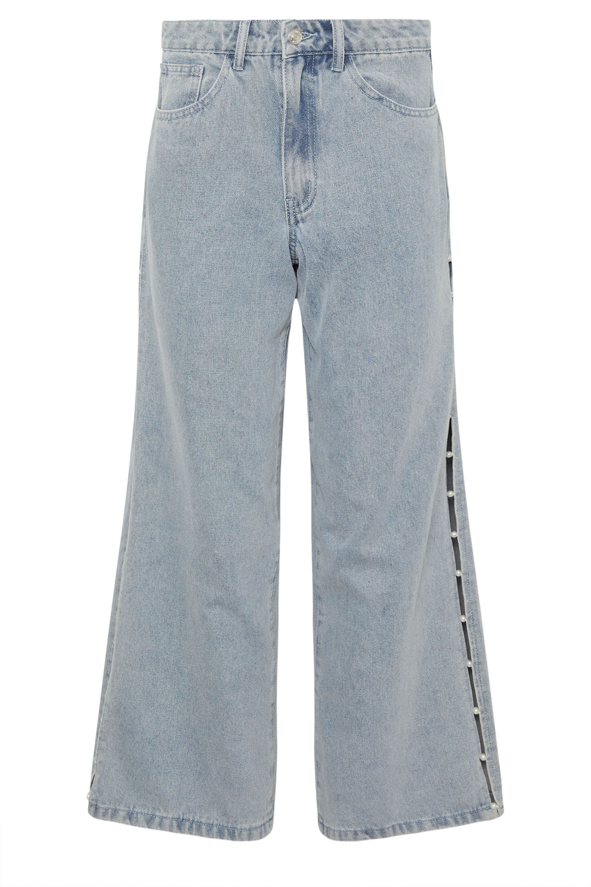 PixieGirl Petite Women's Light Blue Non-Stretch Pearl Detail Jeans | PixieGirl 6