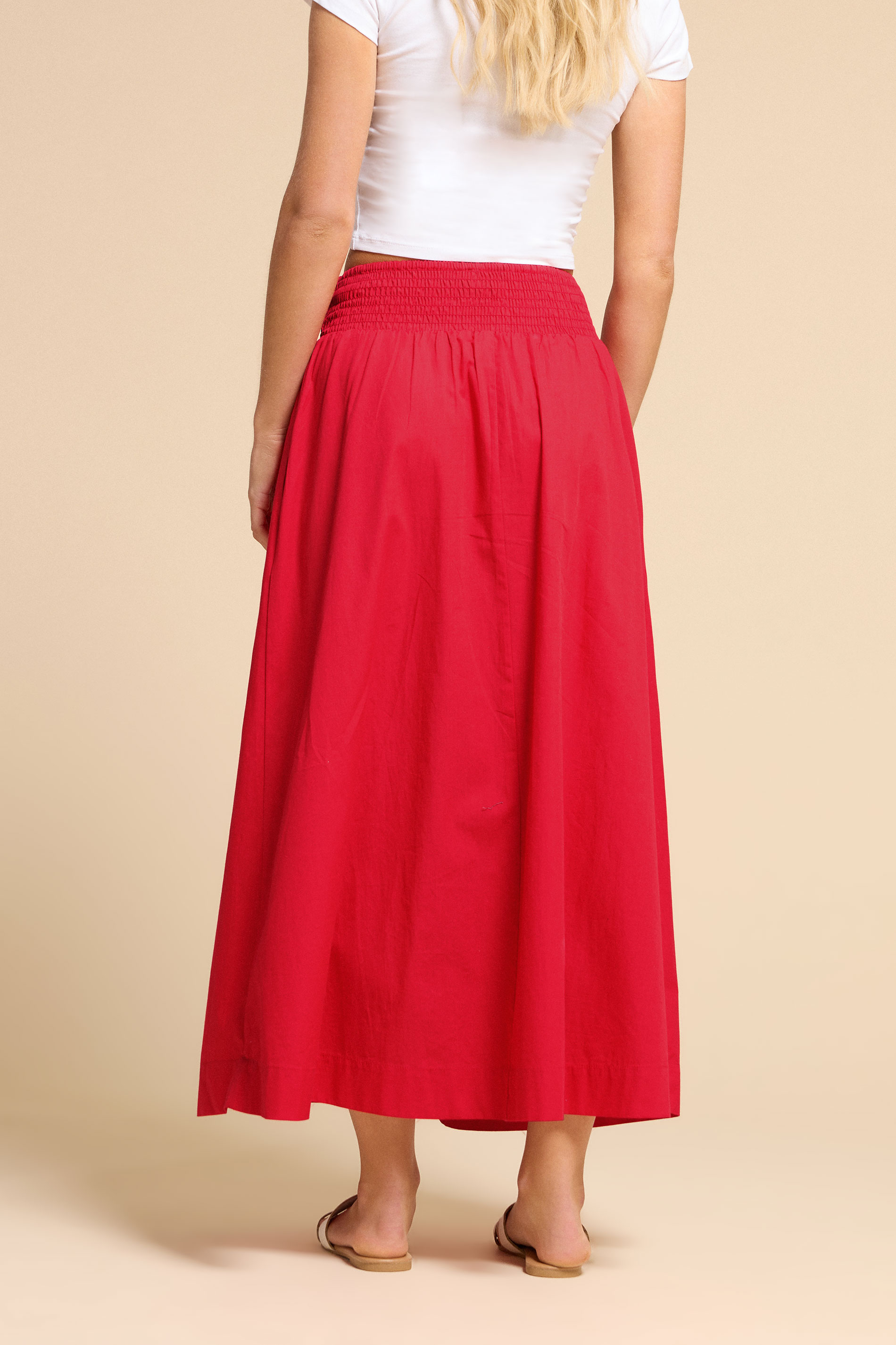 PixieGirl Petite Women's Red Shirred Poplin Maxi Skirt | PixieGirl 3