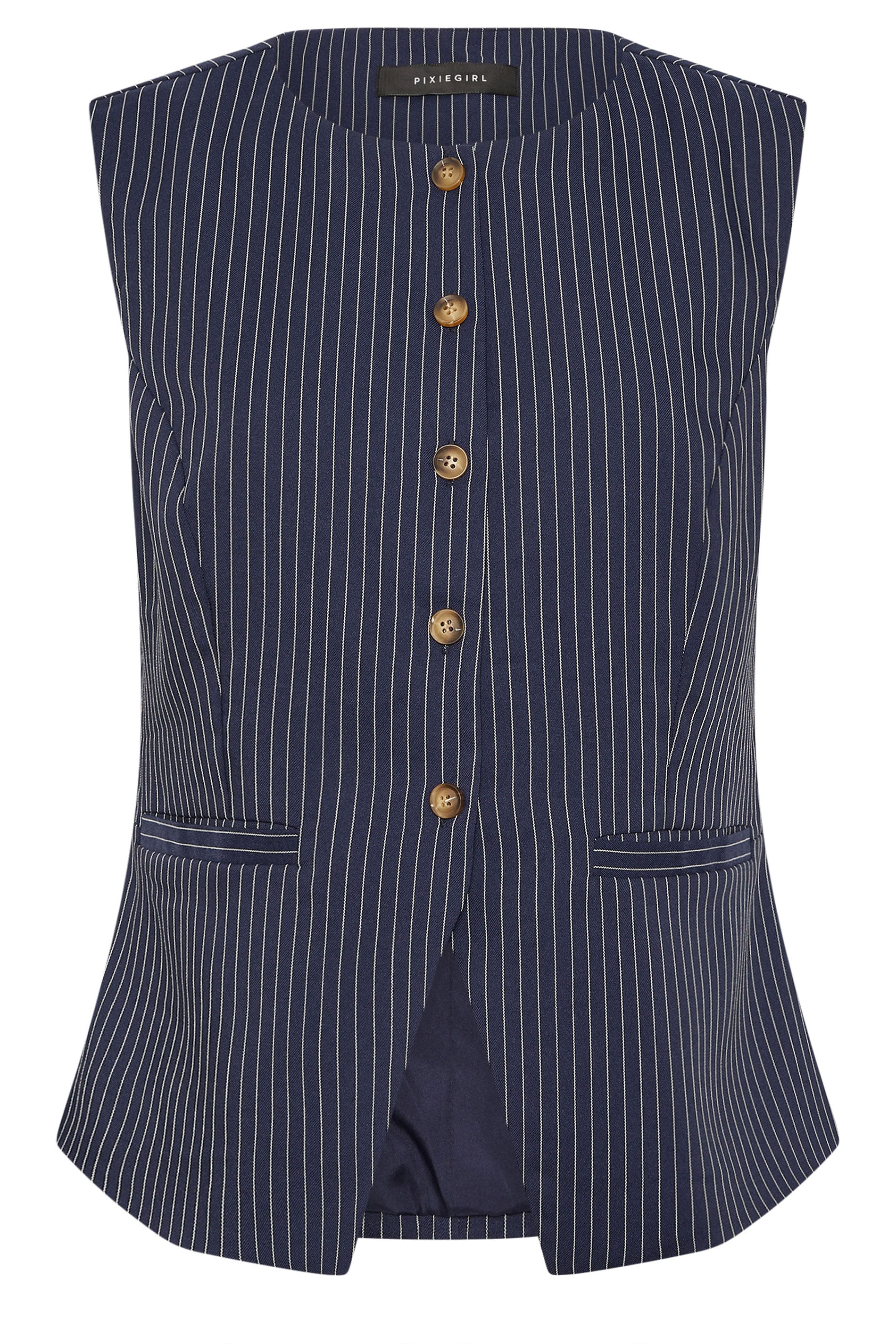 PixieGirl Petite Women's Navy Blue Pinstripe Waistcoat | PixieGirl 6