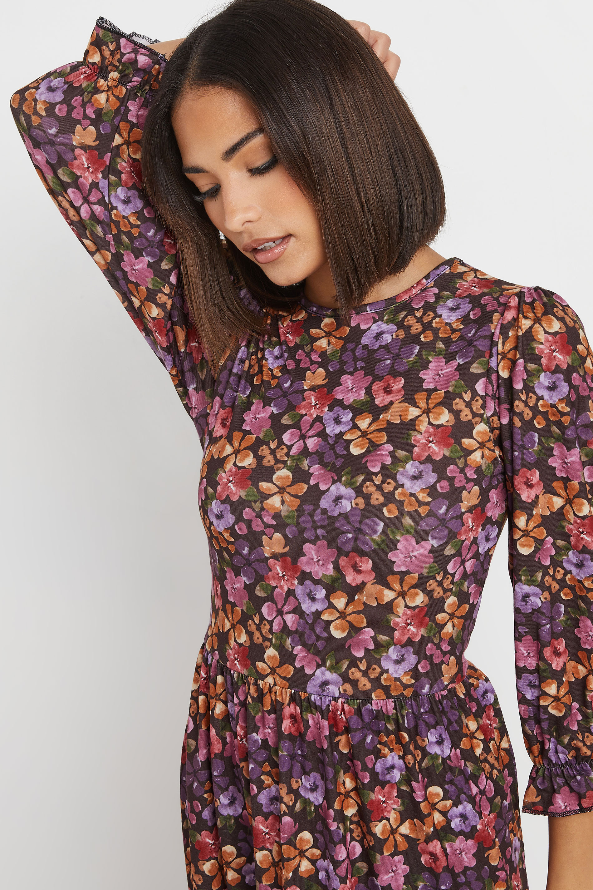 PixieGirl Petite Women's Purple Floral Print Midi Dress | PixieGirl 3