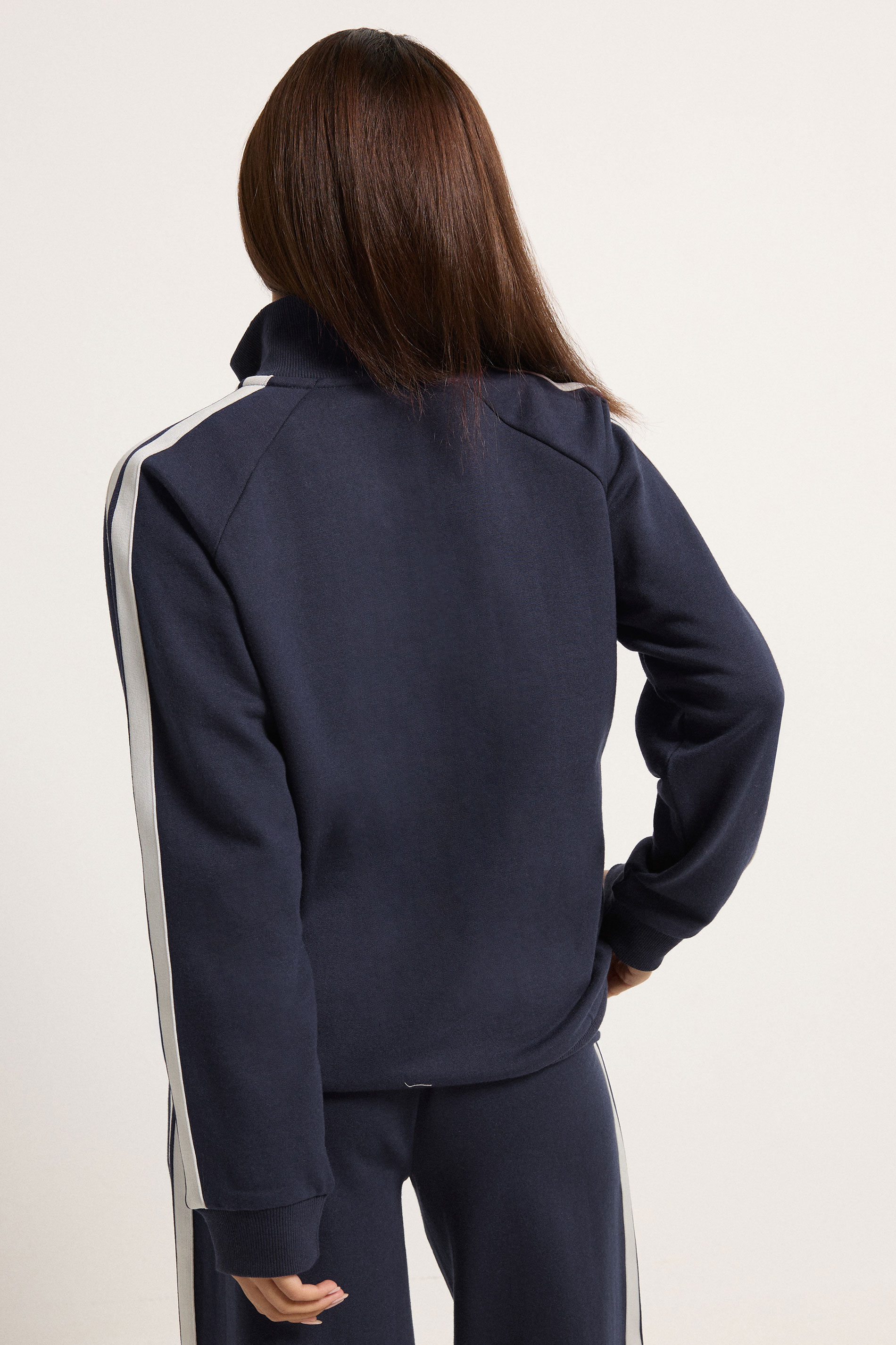 PixieGirl Petite Women's Navy Blue Stripe Quarter Zip Sweatshirt | PixieGirl 2