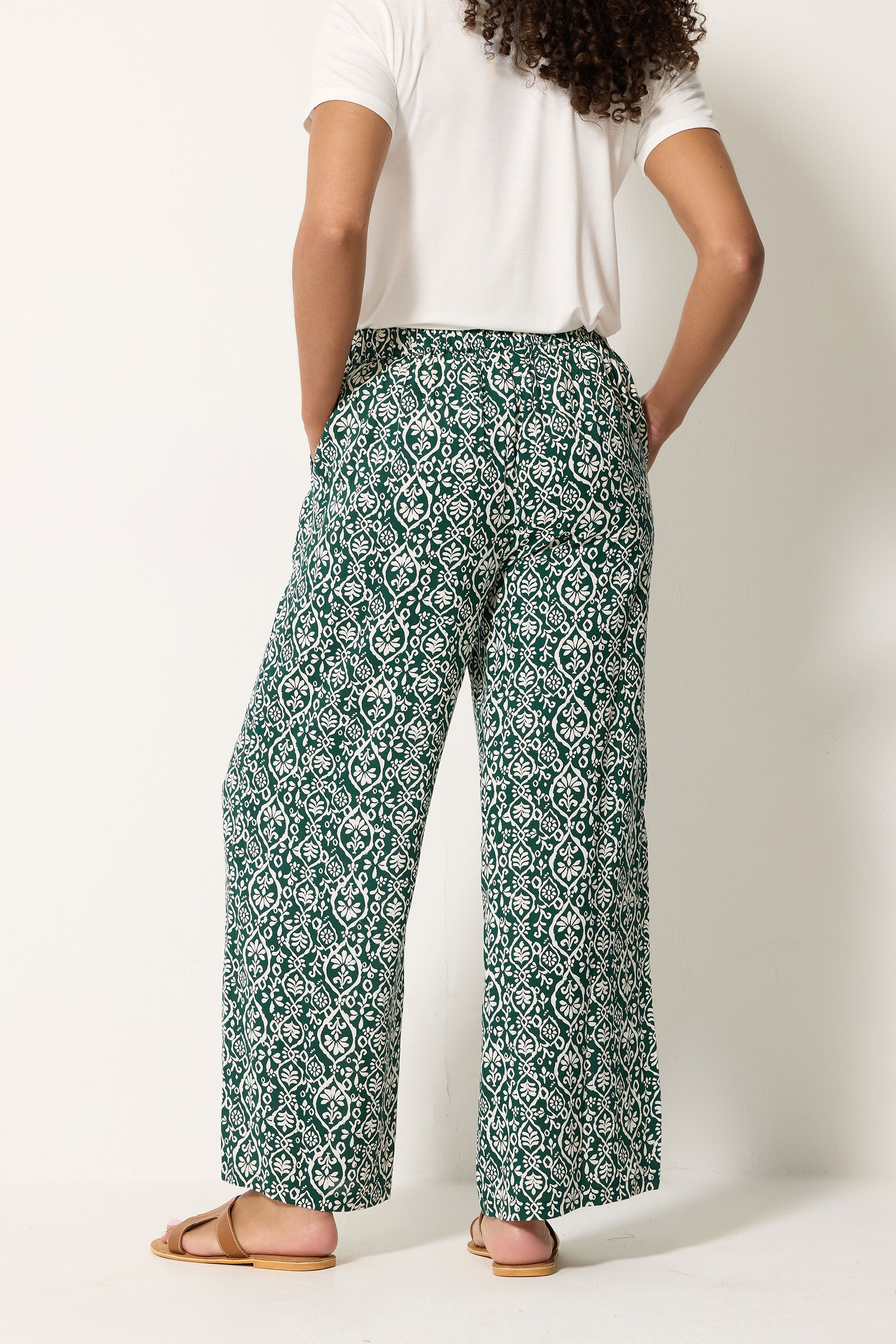 M&Co Green Abstract Print Wide Leg Trousers | M&Co 2