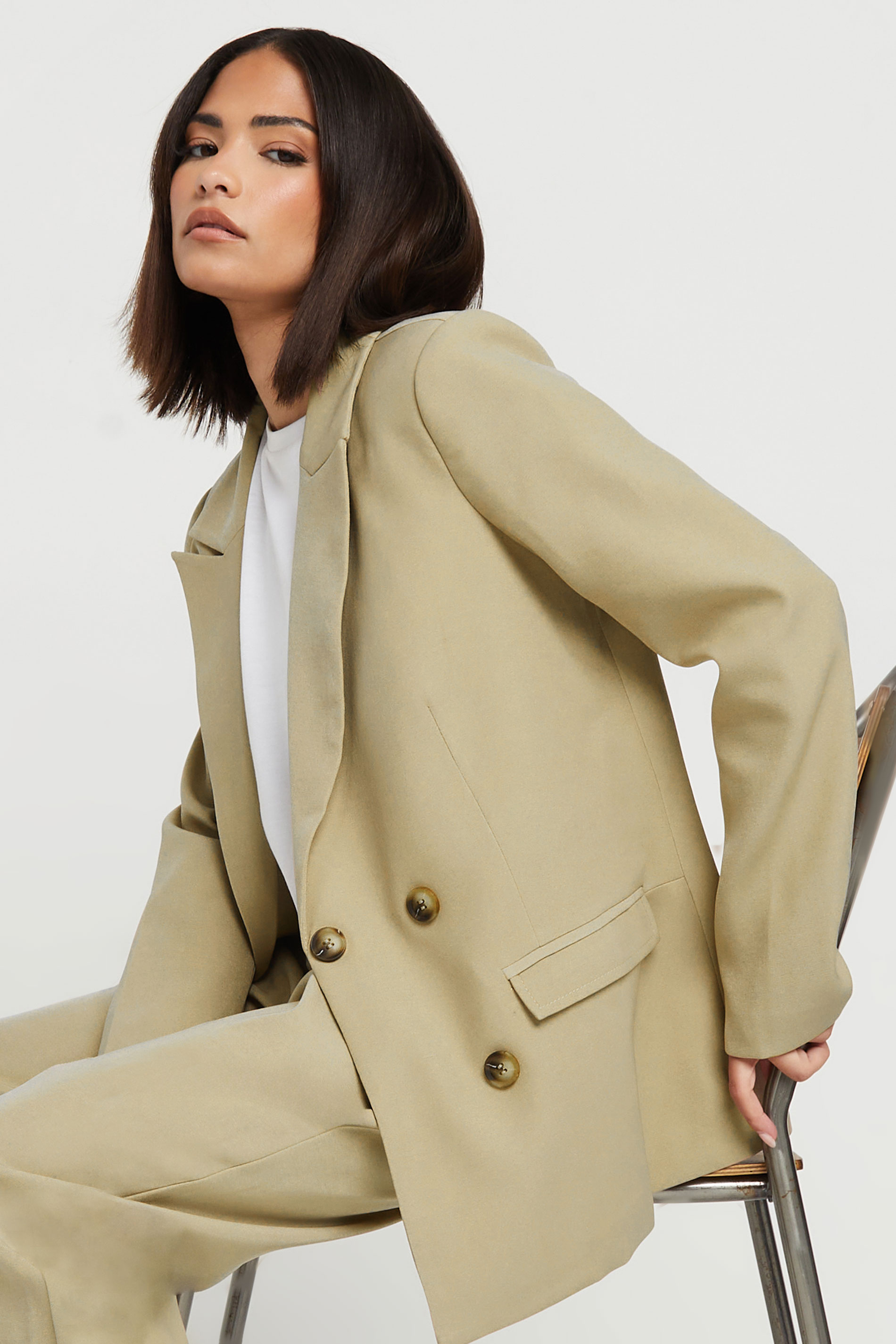 PixieGirl Petite Women's Stone Brown Tailored Double Breasted Blazer | PixieGirl 6