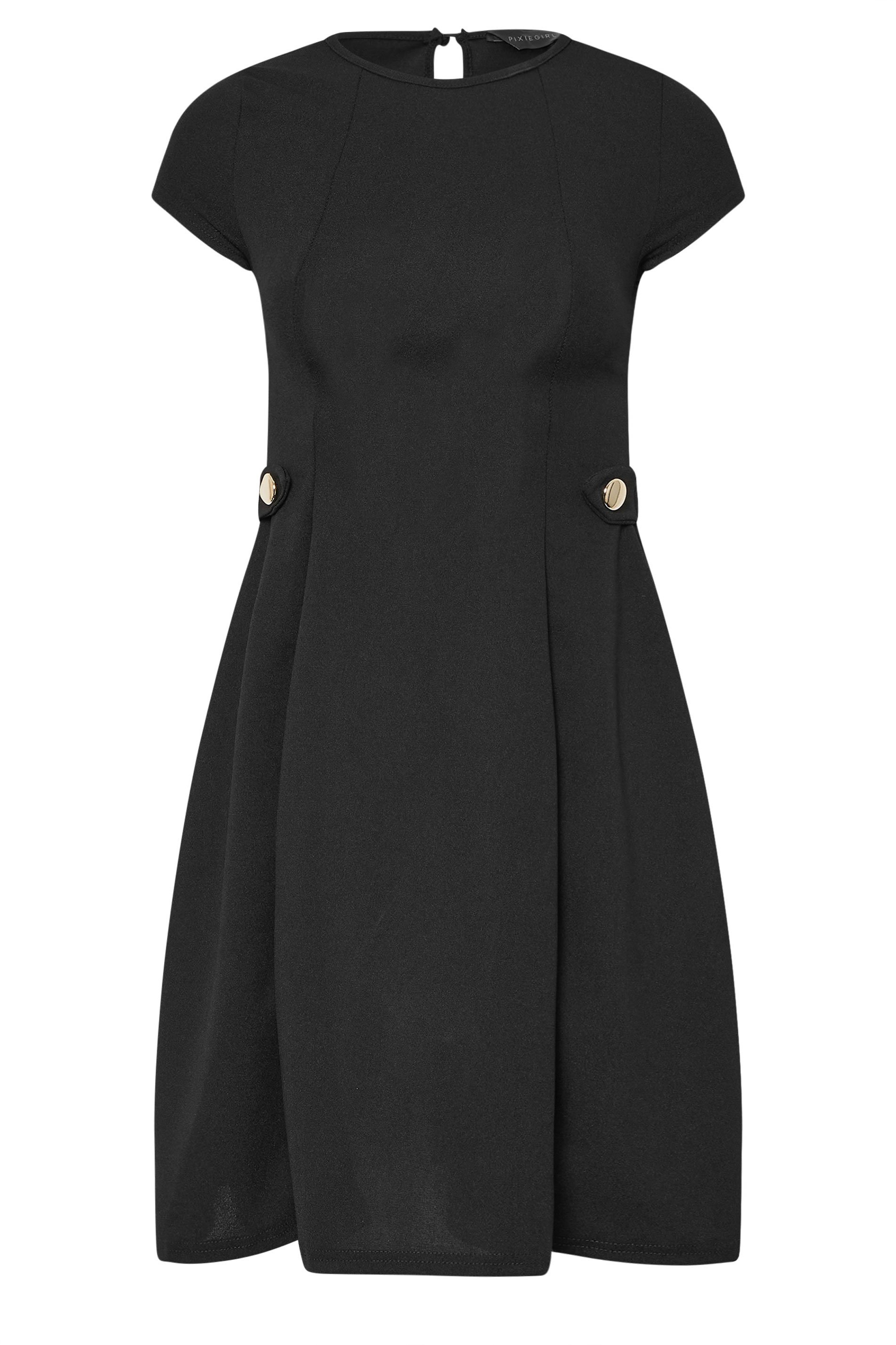 PixieGirl Petite Women's Black Pleated Button Mini Dress | PixieGirl 5