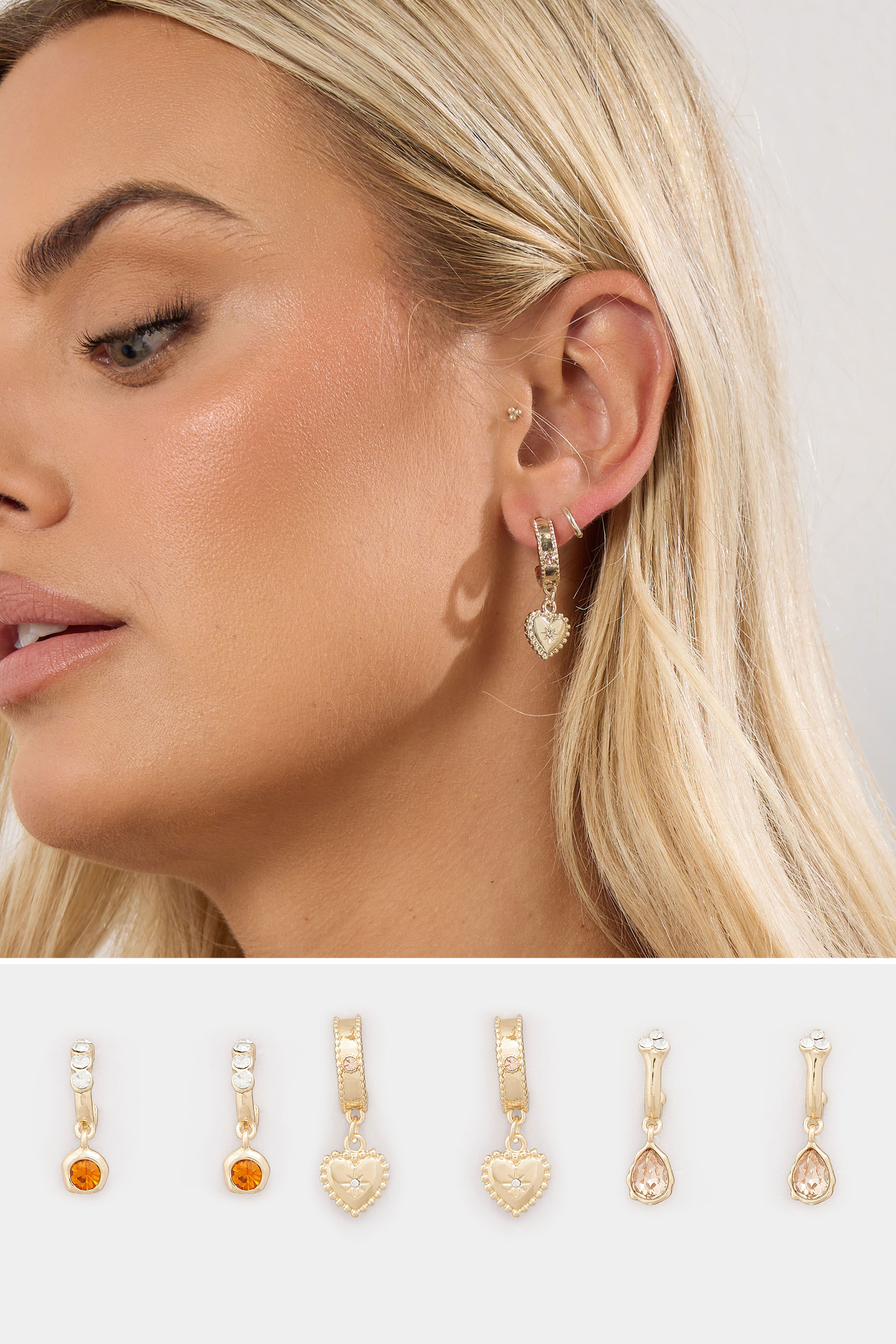 3 PACK Gold Tone Diamante Hoop Set | Yours Clothing 1