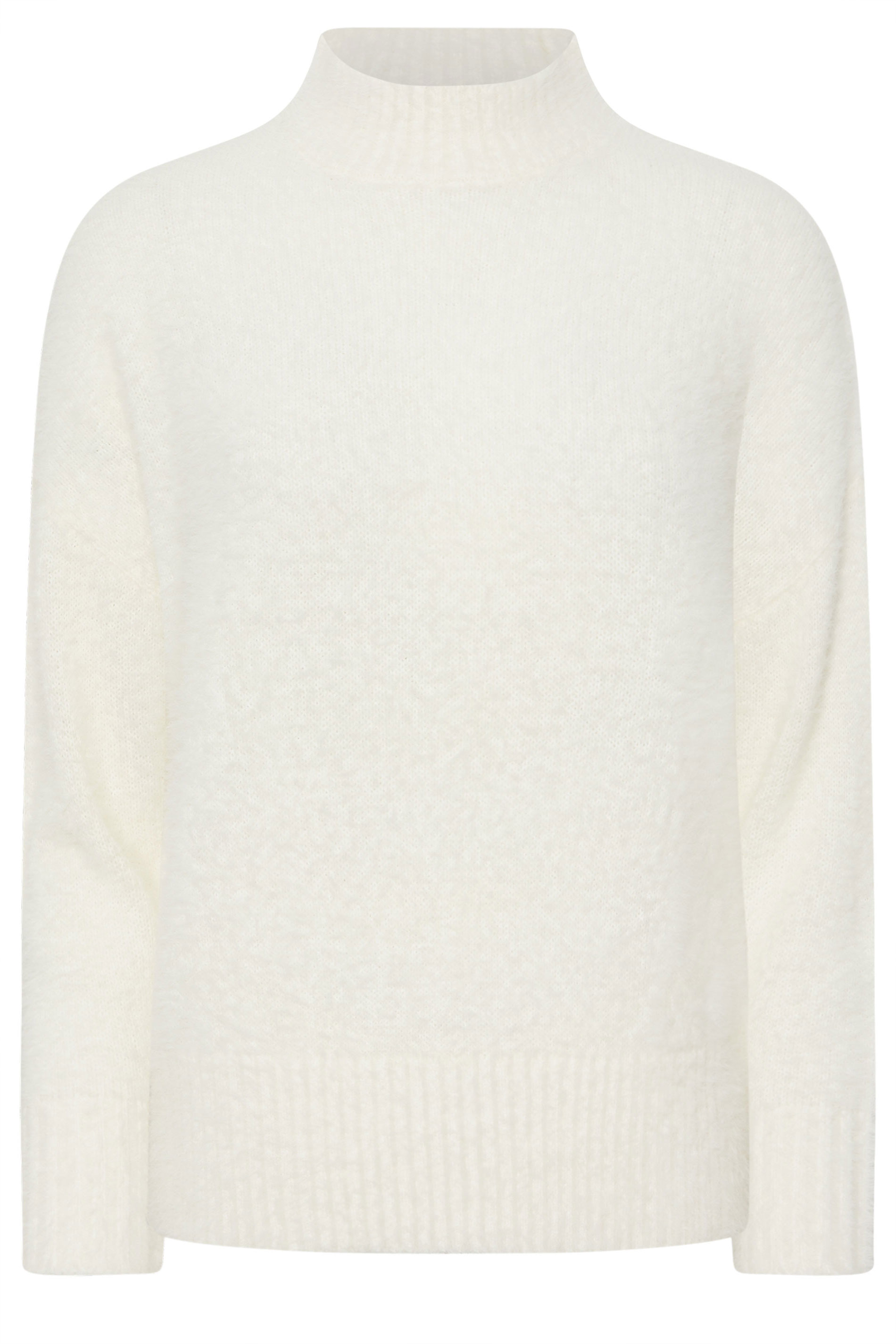 PixieGirl Petite Women's Ivory White Fluffy Knitted High Neck Jumper | PixieGirl 5