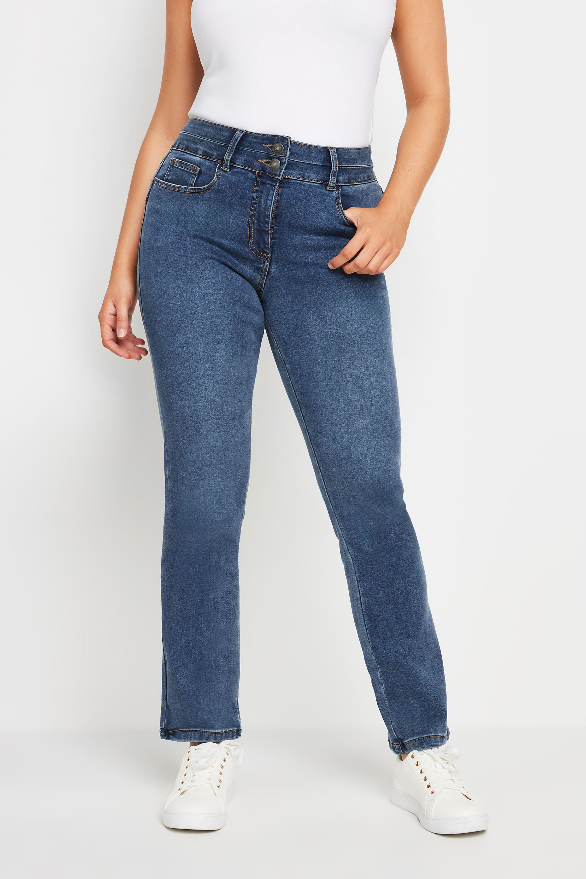 M&Co Blue Mid Wash Lift & Shape Straight Leg Jeans | M&Co 3