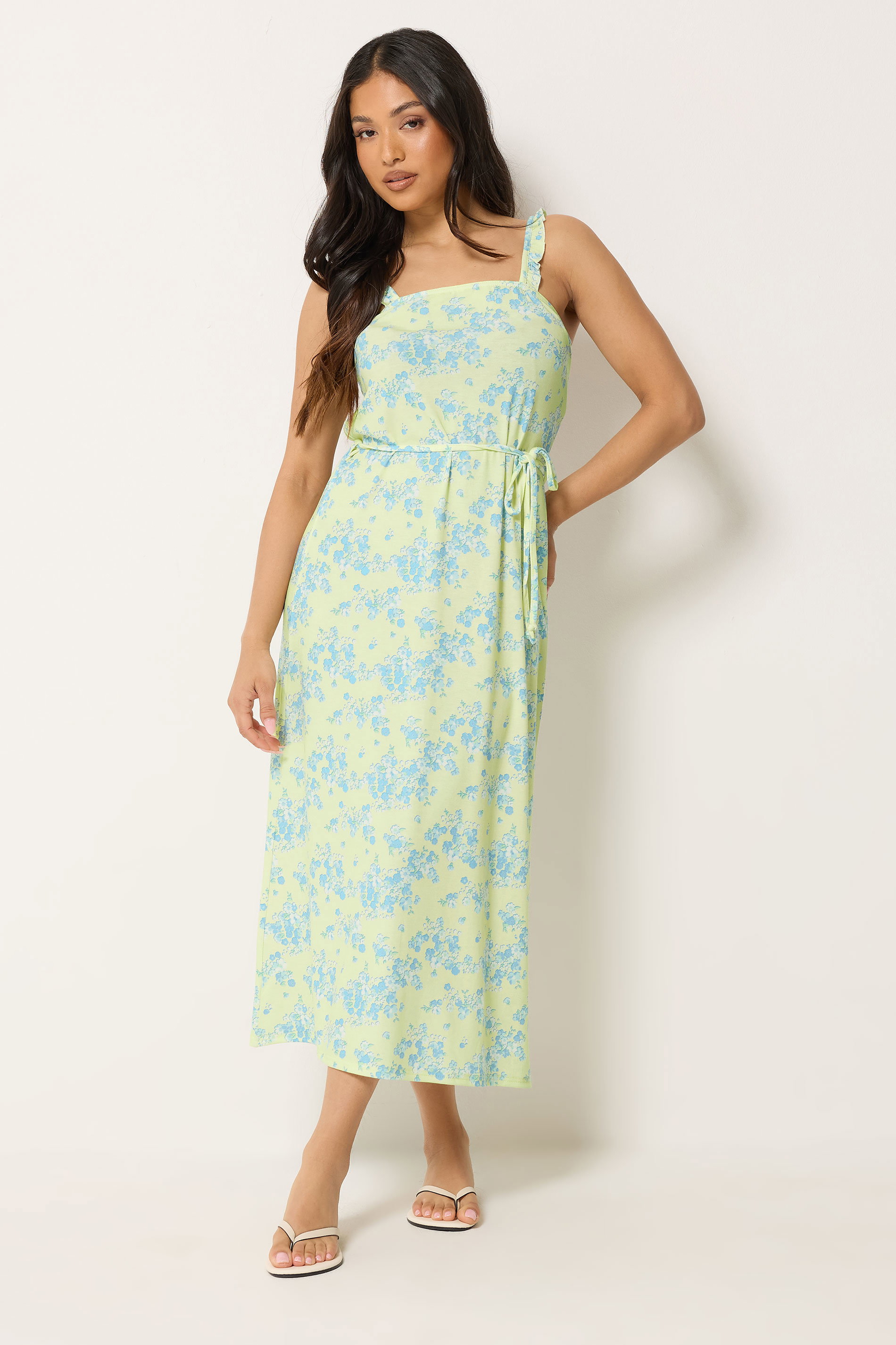 Pixiegirl Women's Yellow Petite Floral Belted Midi Dress Size 8
