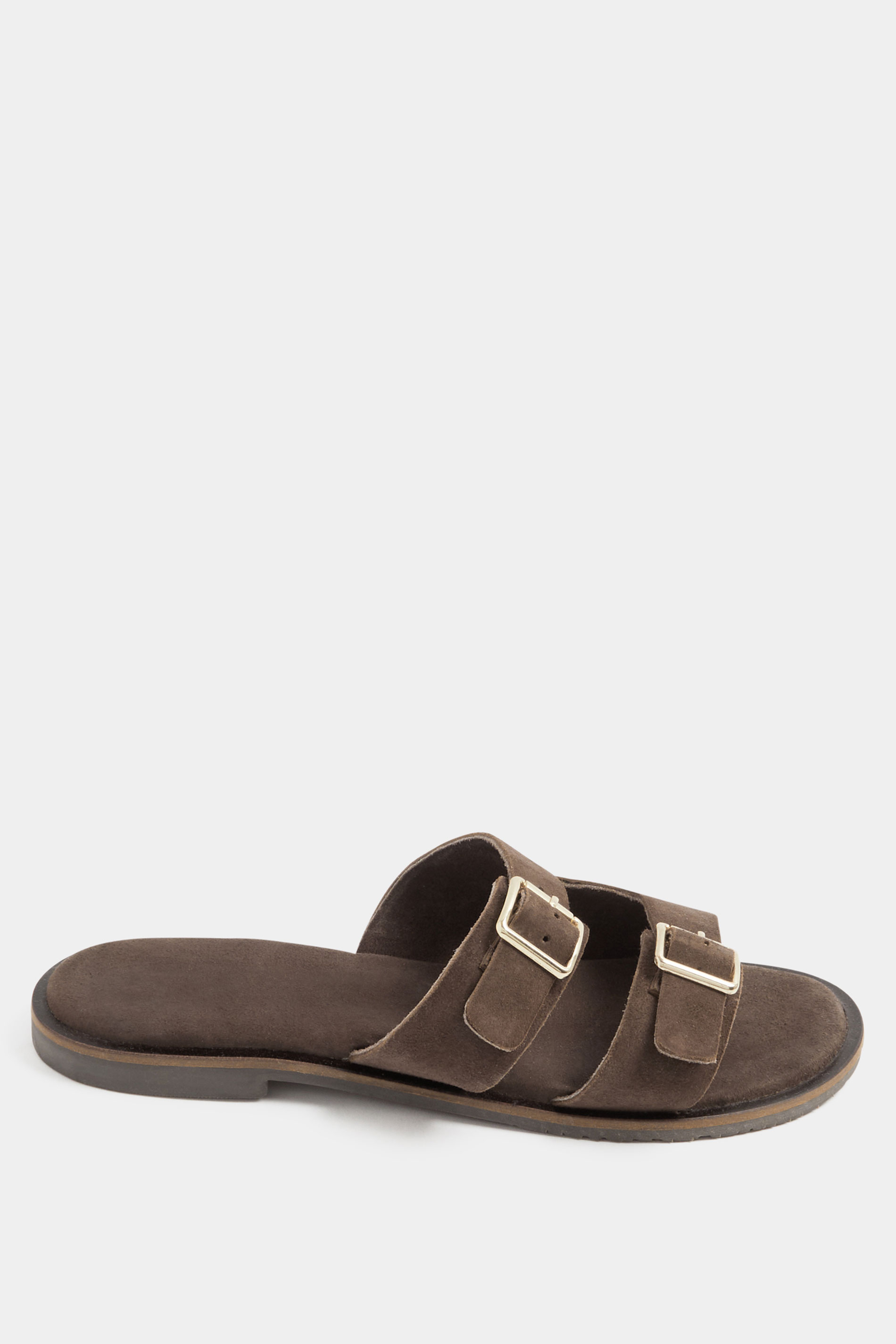 Chocolate Brown Double Buckle Footed Mule In Extra Wide EEE Fit 1