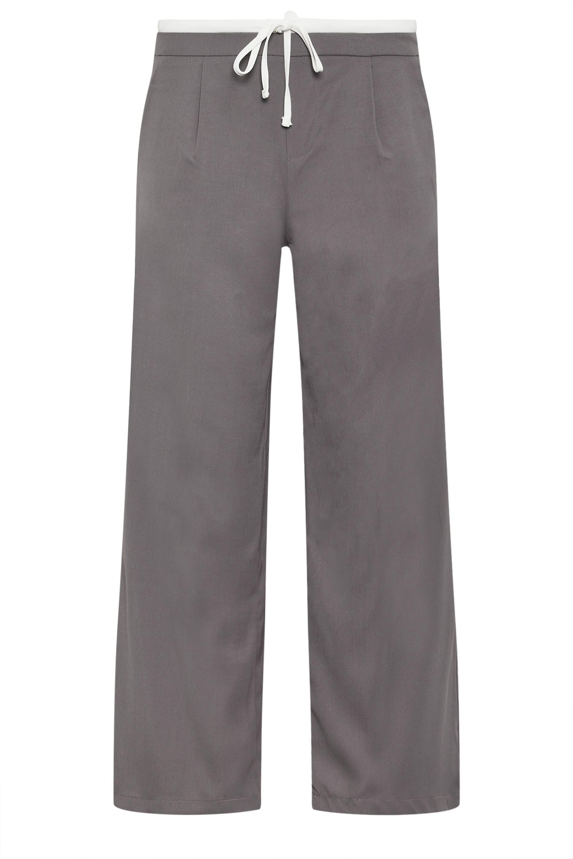PixieGirl Petite Womens Grey Contrast Waist Wide Leg Trousers | PixieGirl 6